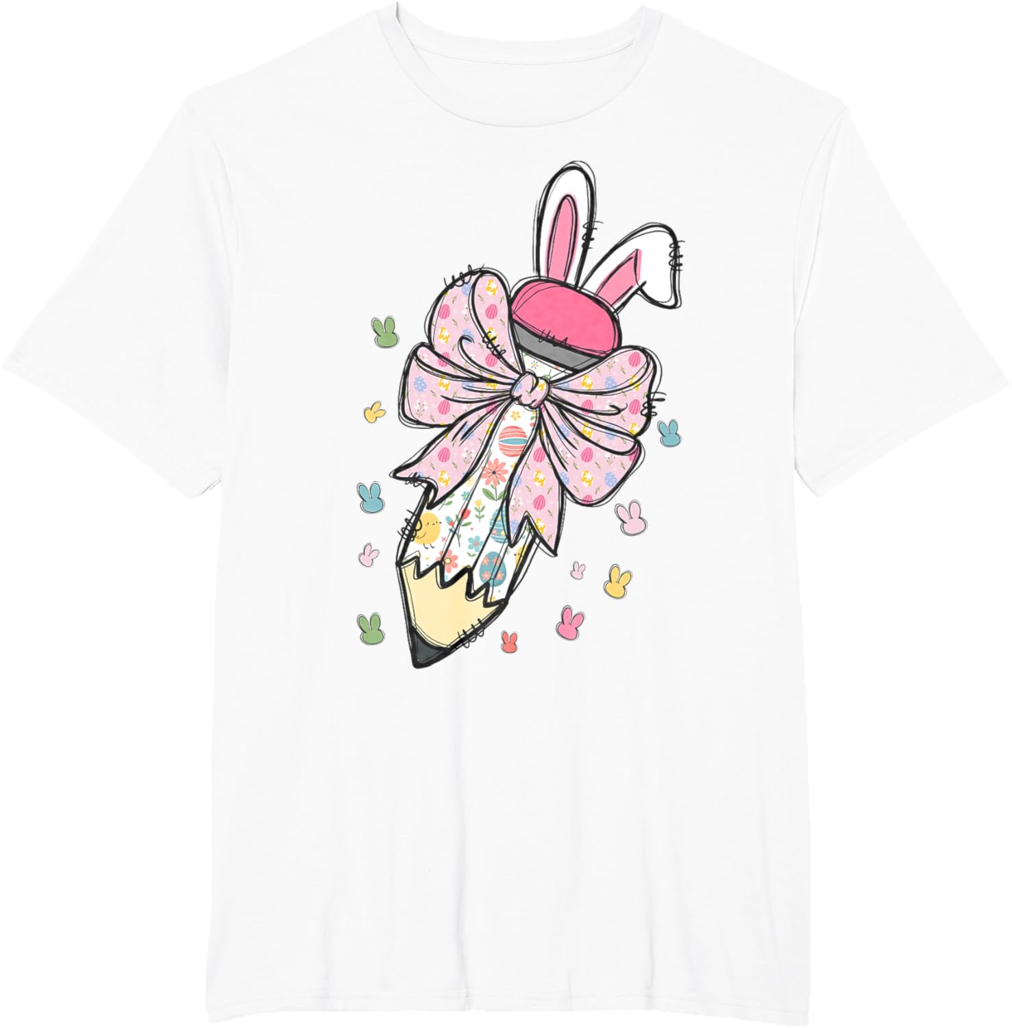 Cute Pencil Coquette Bow Bunny Easter Day Teacher Student T-Shirt