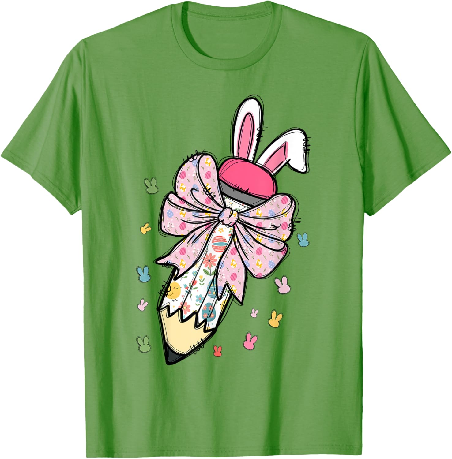 Cute Pencil Coquette Bow Bunny Easter Day Teacher Student T-Shirt