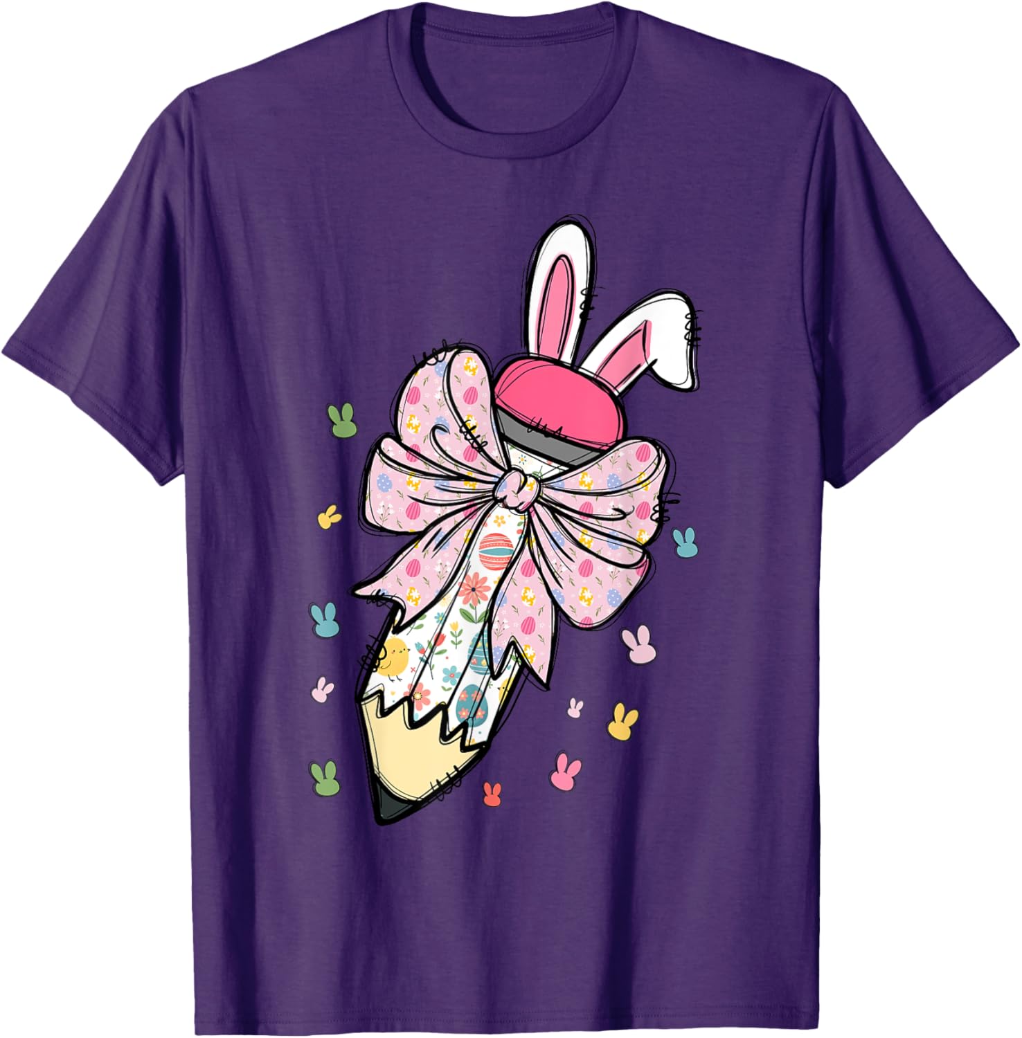 Cute Pencil Coquette Bow Bunny Easter Day Teacher Student T-Shirt