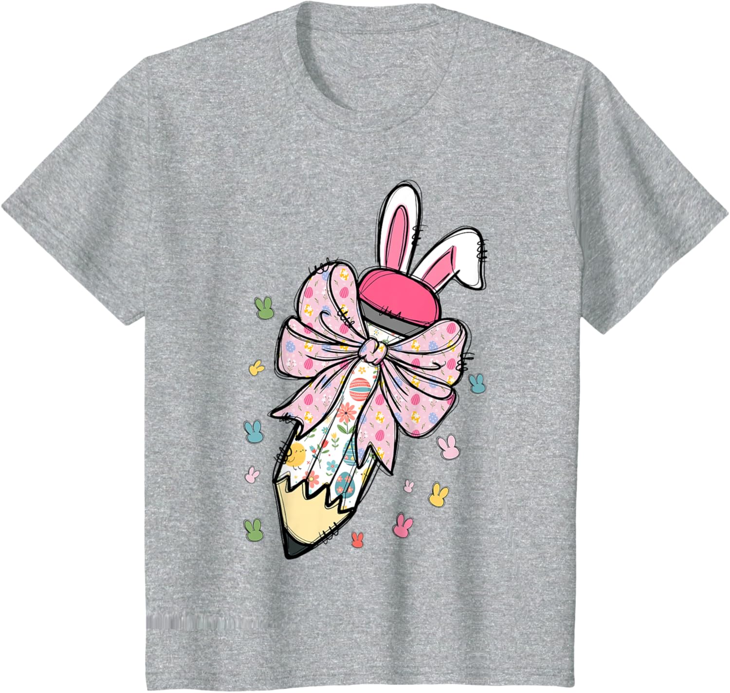 Cute Pencil Coquette Bow Bunny Easter Day Teacher Student T-Shirt