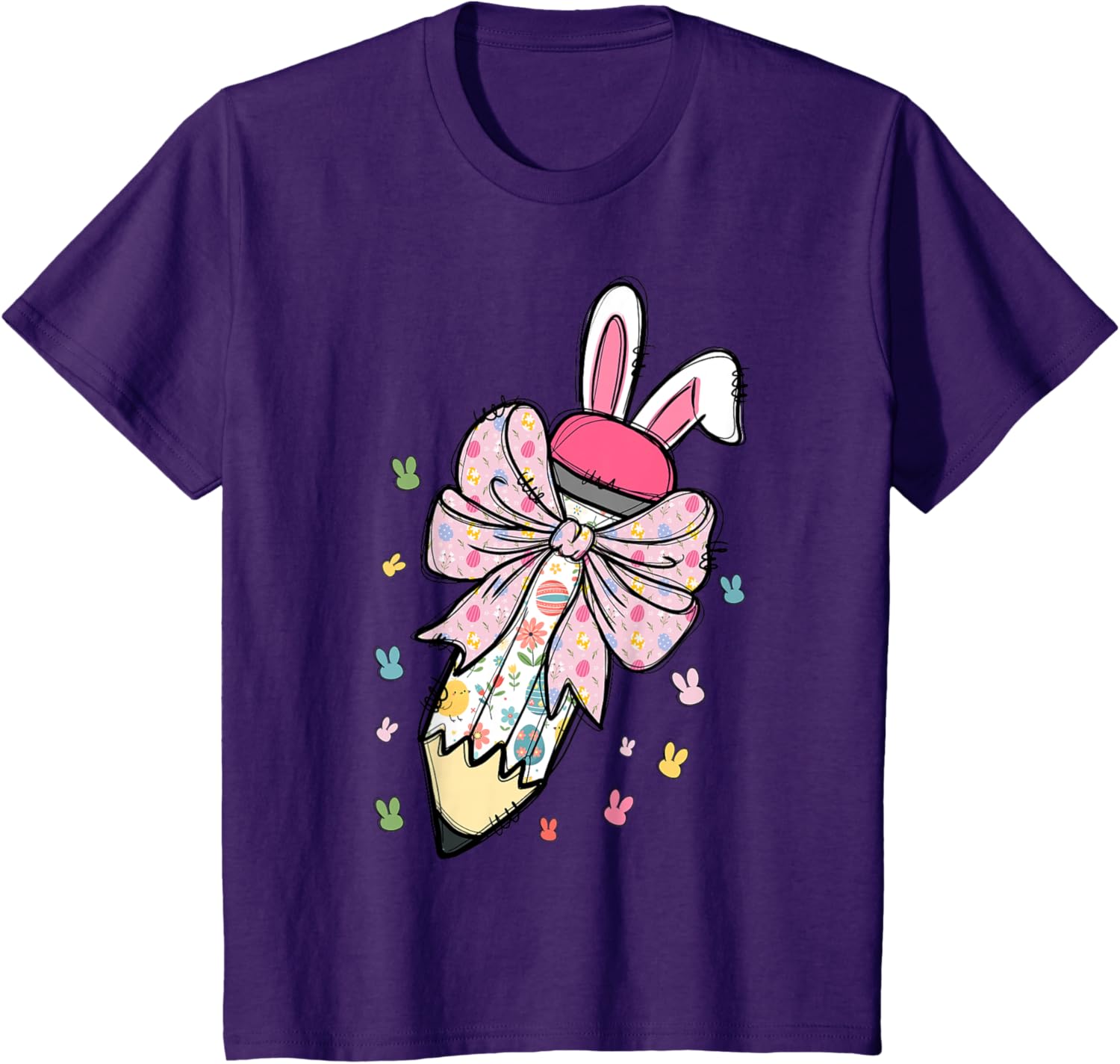 Cute Pencil Coquette Bow Bunny Easter Day Teacher Student T-Shirt