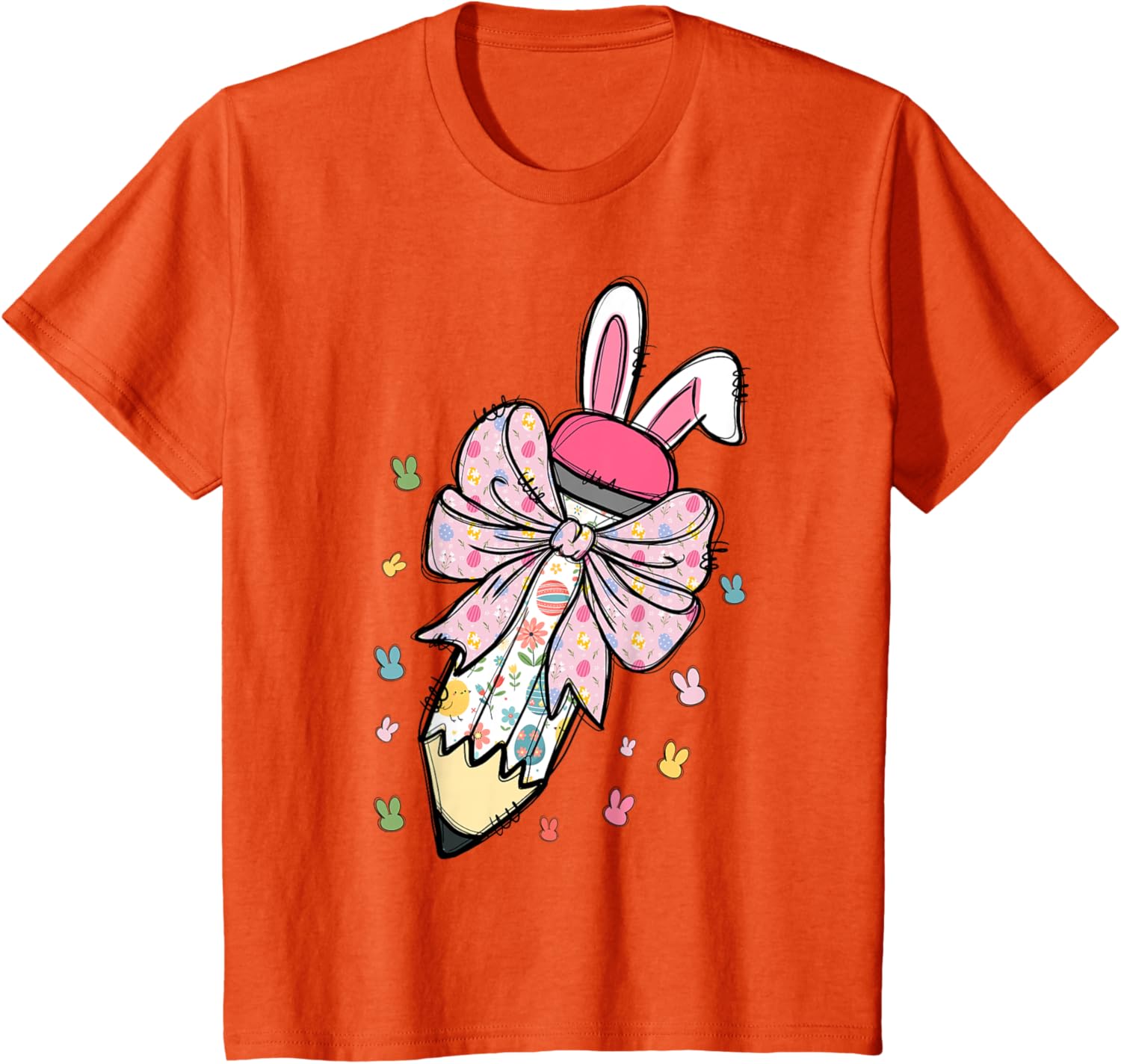 Cute Pencil Coquette Bow Bunny Easter Day Teacher Student T-Shirt