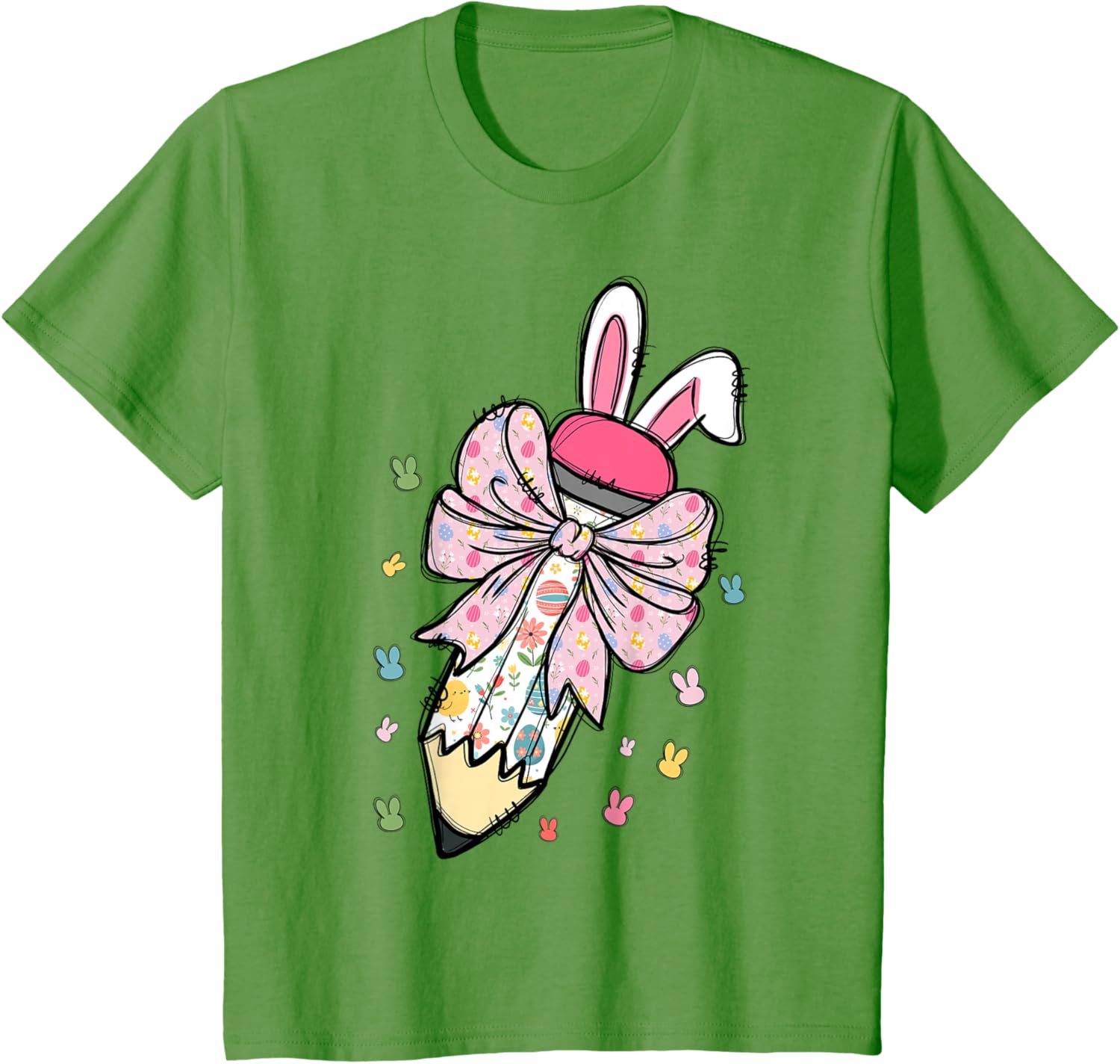 Cute Pencil Coquette Bow Bunny Easter Day Teacher Student T-Shirt