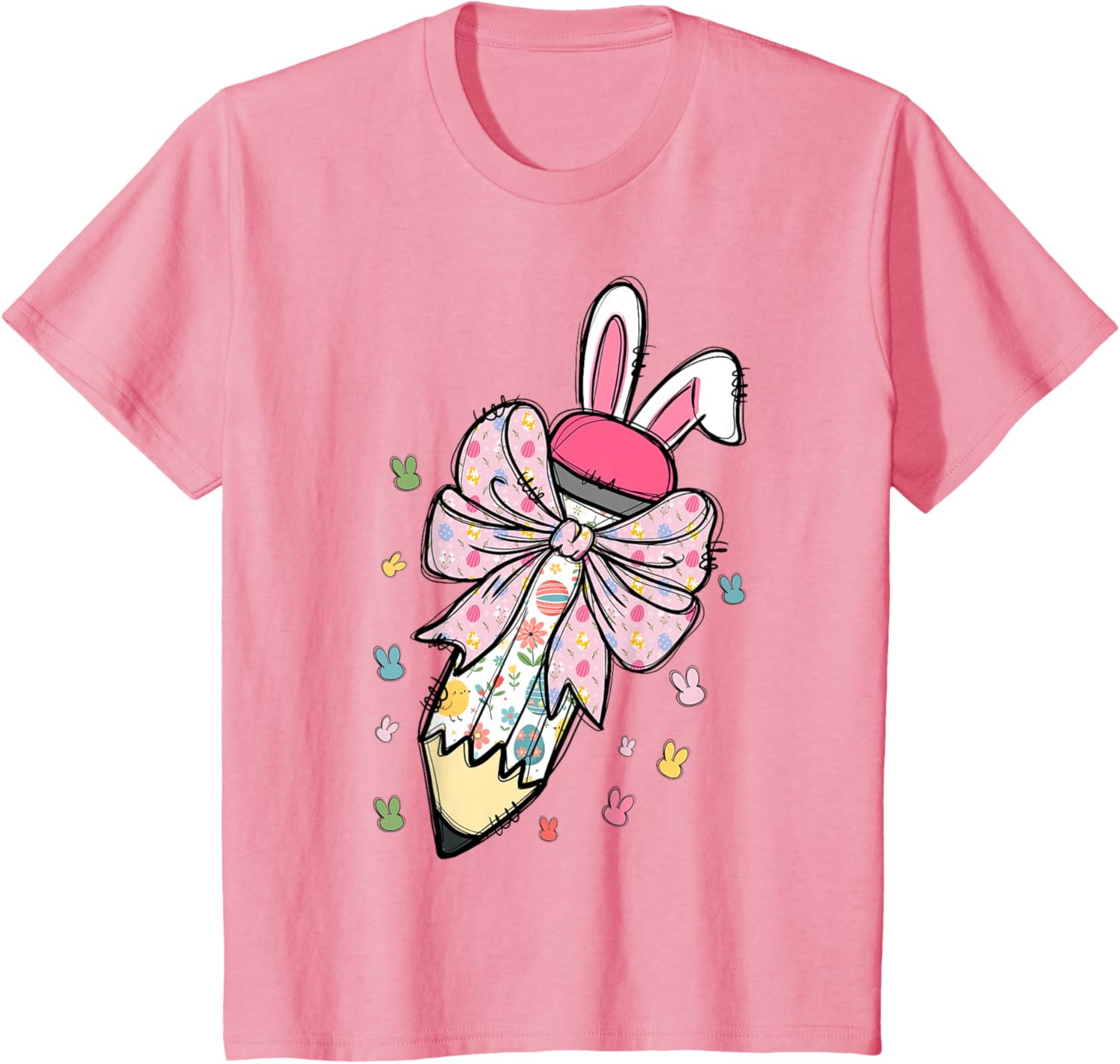 Cute Pencil Coquette Bow Bunny Easter Day Teacher Student T-Shirt