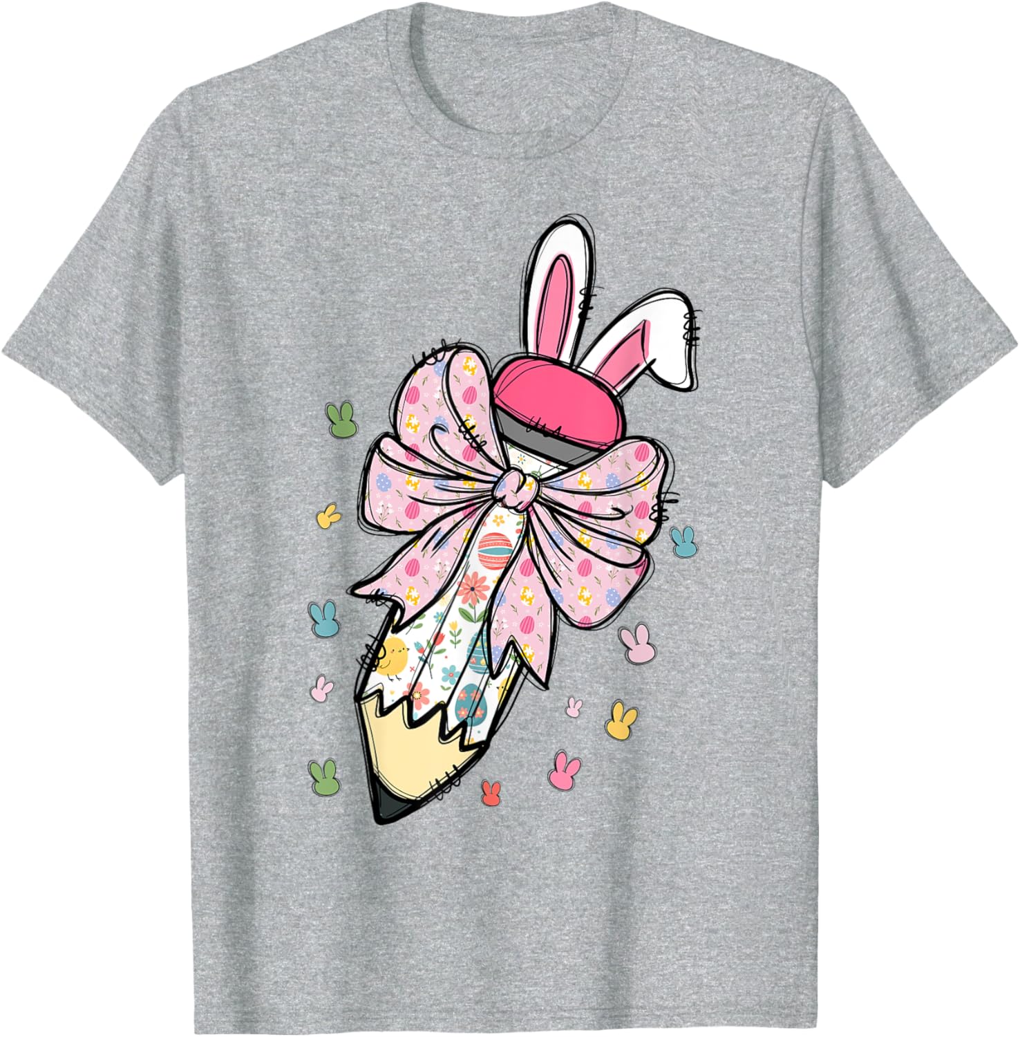 Cute Pencil Coquette Bow Bunny Easter Day Teacher Student T-Shirt