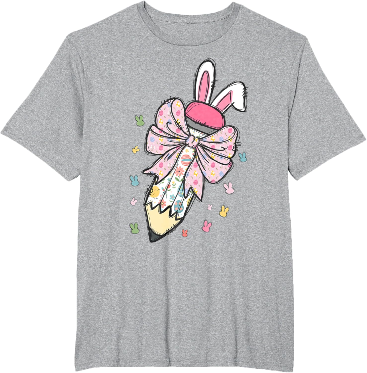 Cute Pencil Coquette Bow Bunny Easter Day Teacher Student T-Shirt