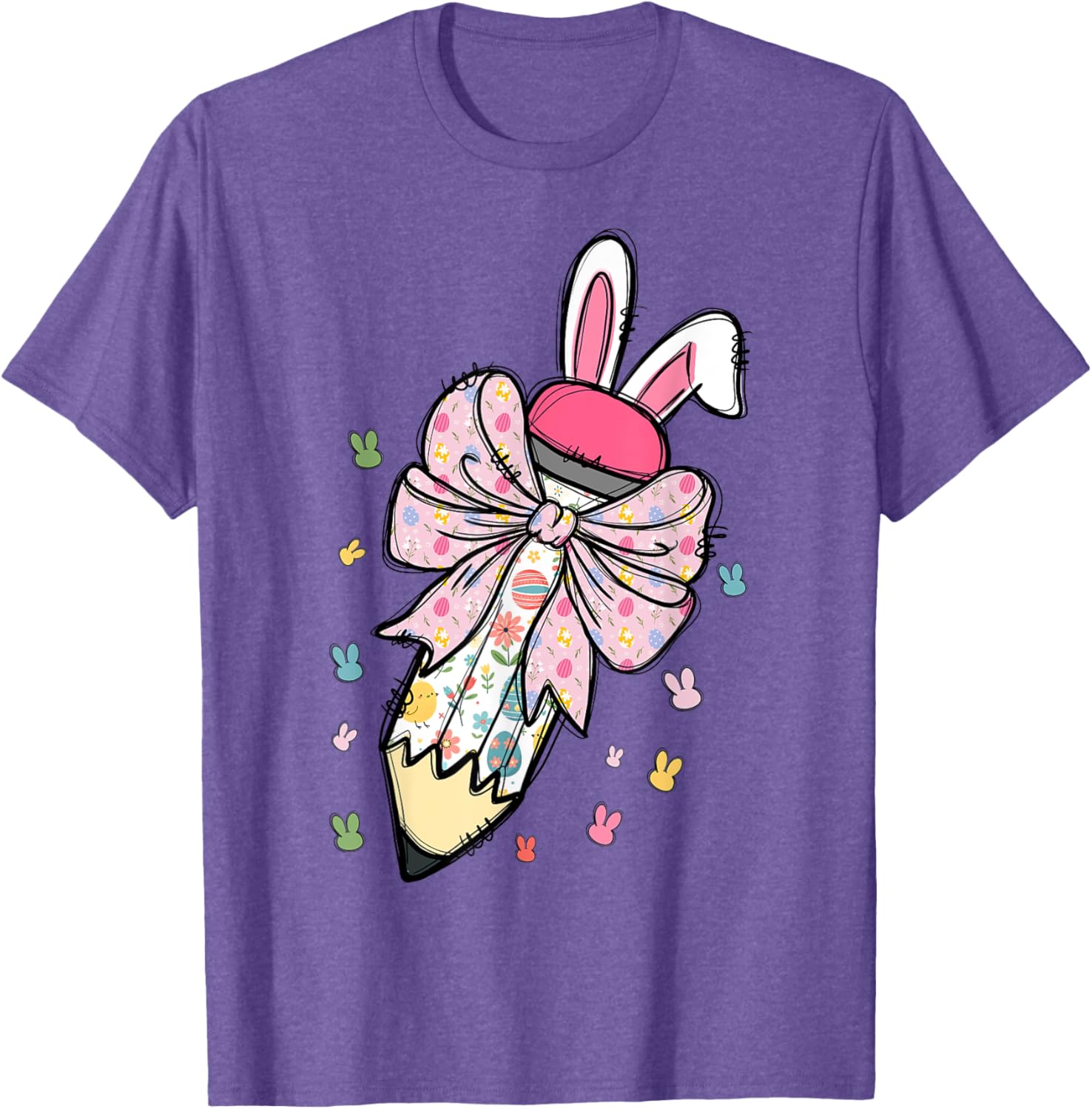 Cute Pencil Coquette Bow Bunny Easter Day Teacher Student T-Shirt