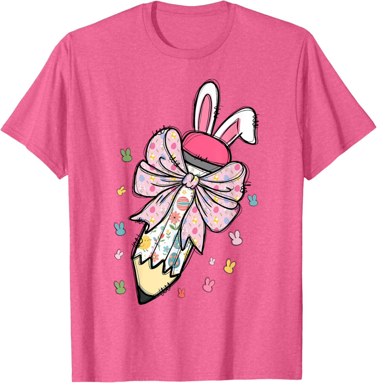 Cute Pencil Coquette Bow Bunny Easter Day Teacher Student T-Shirt