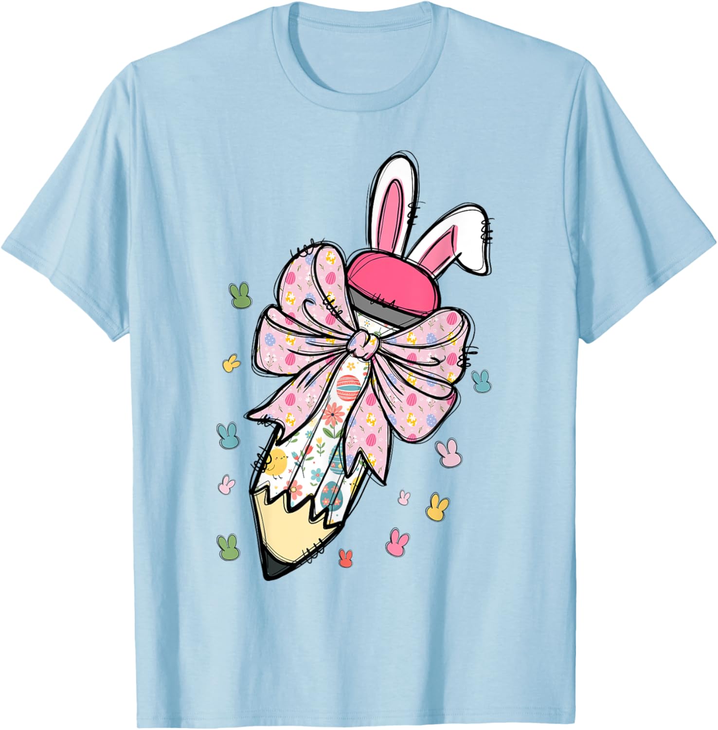 Cute Pencil Coquette Bow Bunny Easter Day Teacher Student T-Shirt