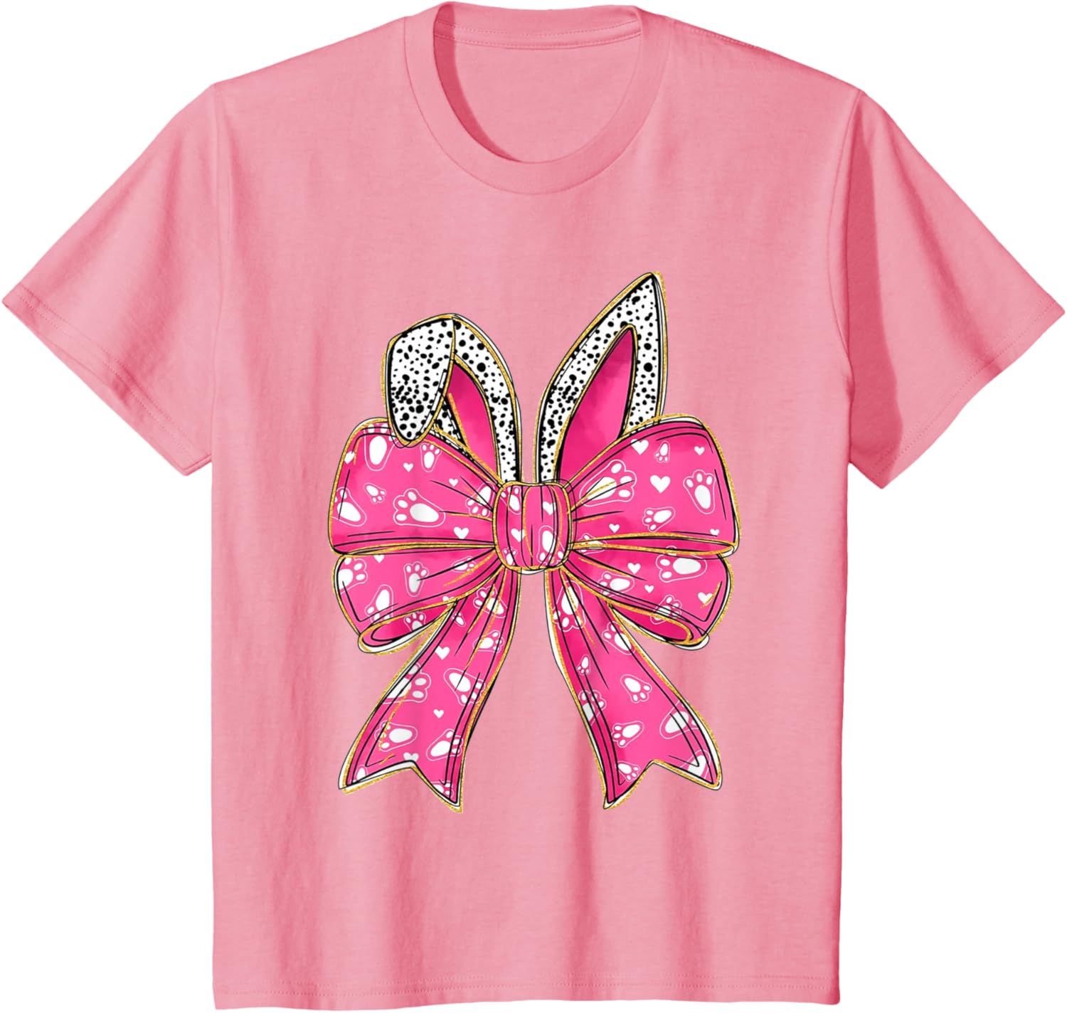 Cute Pink Coquette Bow Bunny Ears Kids Girls Happy Easter T-Shirt