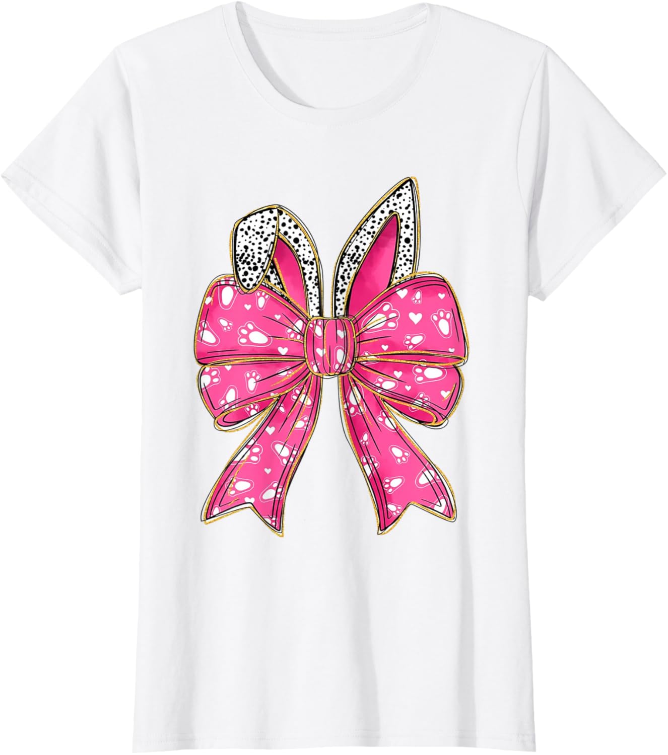 Cute Pink Coquette Bow Bunny Ears Kids Girls Happy Easter T-Shirt