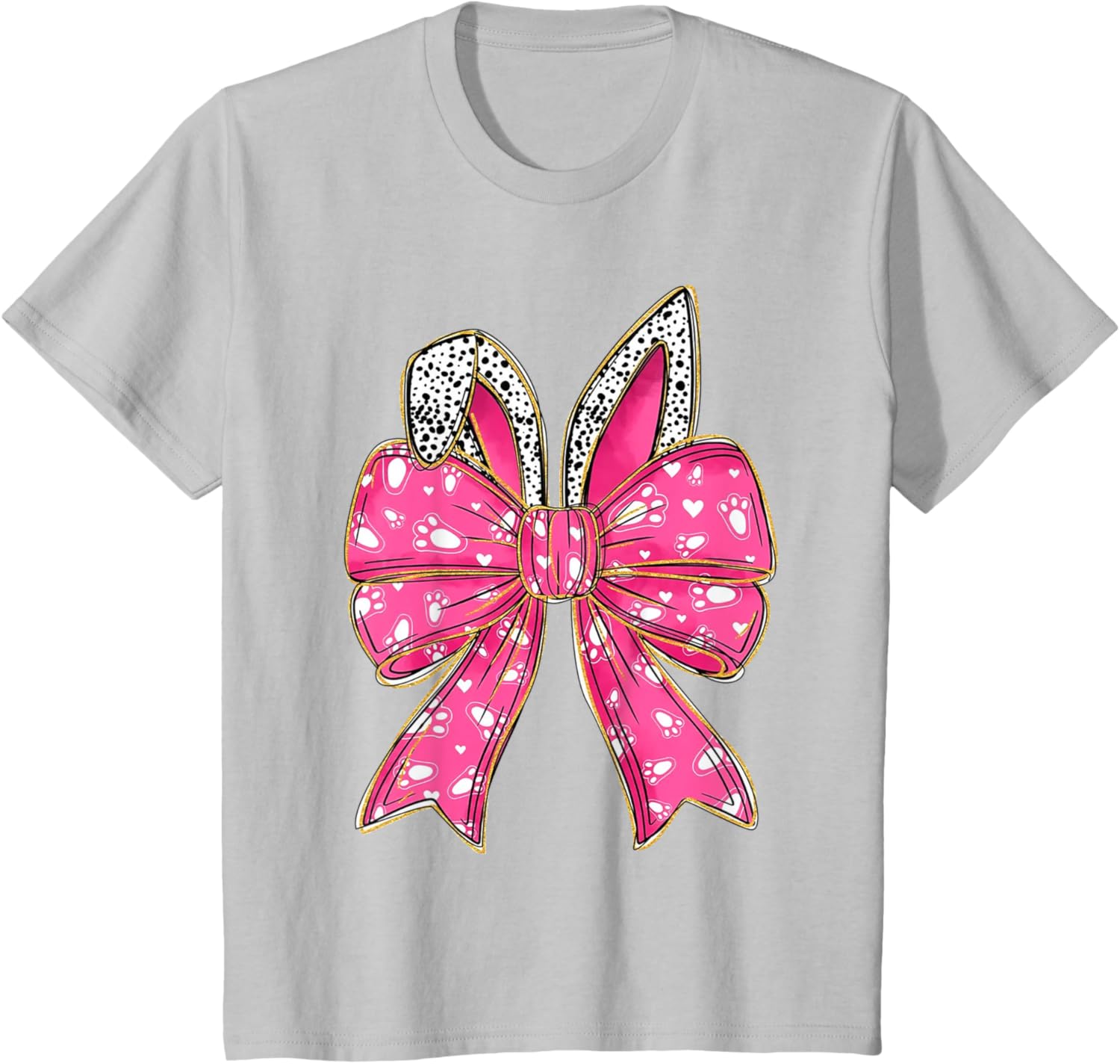 Cute Pink Coquette Bow Bunny Ears Kids Girls Happy Easter T-Shirt