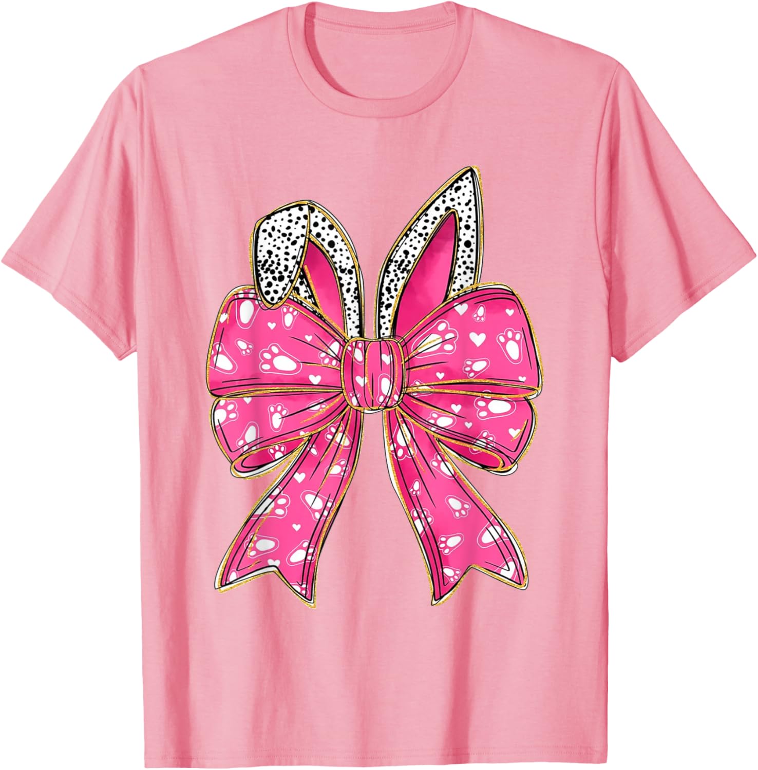 Cute Pink Coquette Bow Bunny Ears Kids Girls Happy Easter T-Shirt