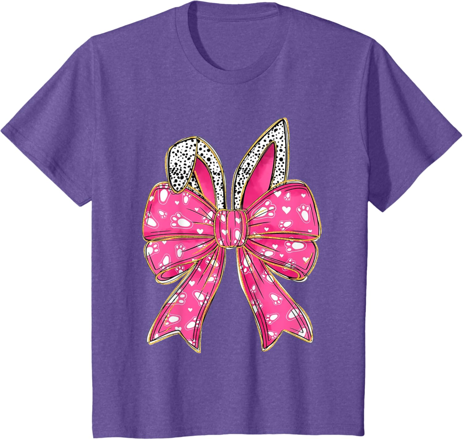 Cute Pink Coquette Bow Bunny Ears Kids Girls Happy Easter T-Shirt