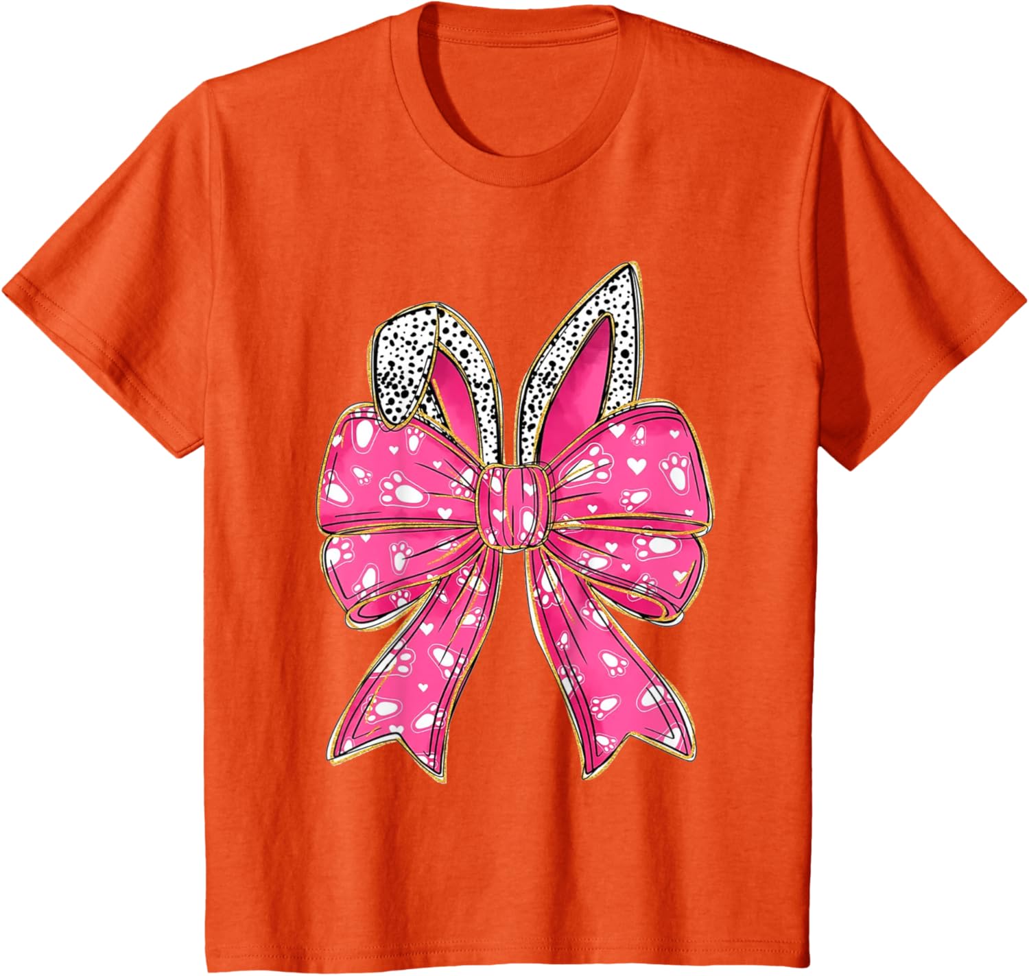 Cute Pink Coquette Bow Bunny Ears Kids Girls Happy Easter T-Shirt