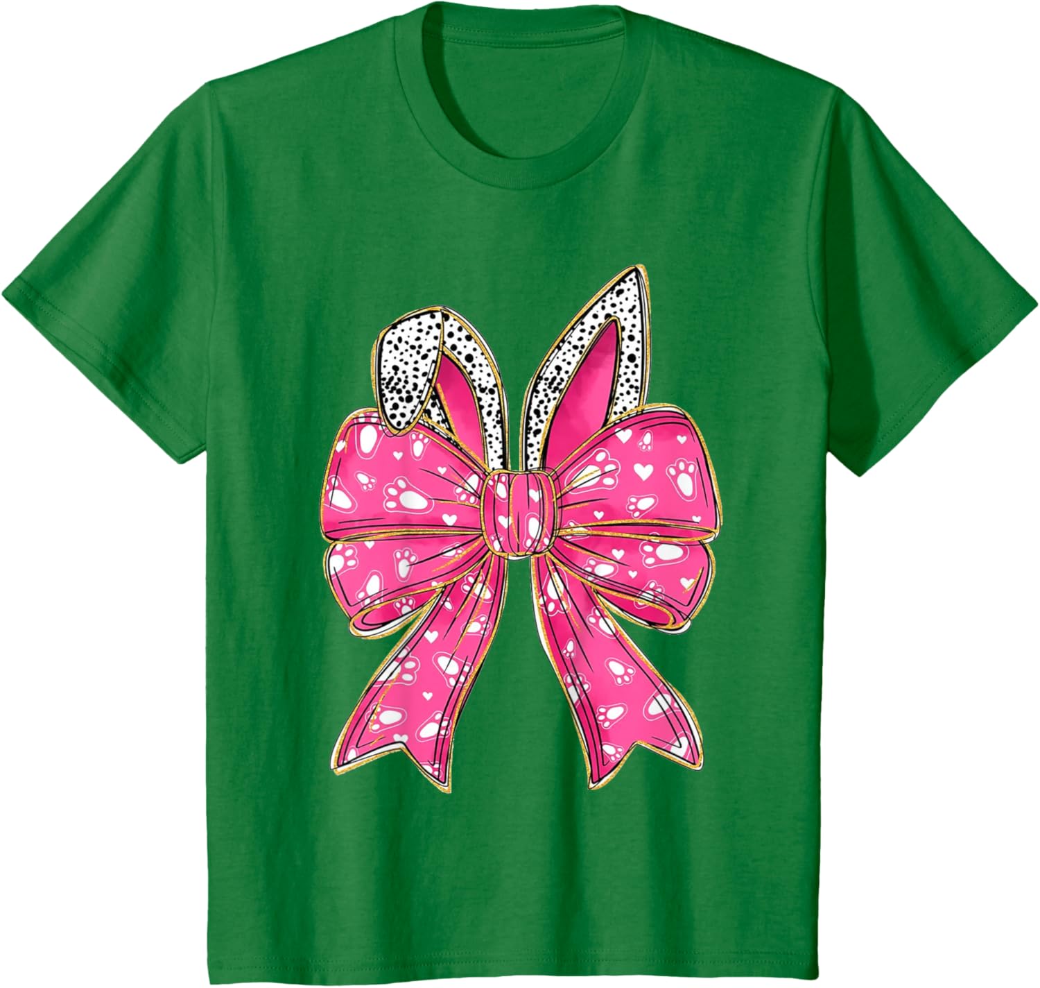 Cute Pink Coquette Bow Bunny Ears Kids Girls Happy Easter T-Shirt