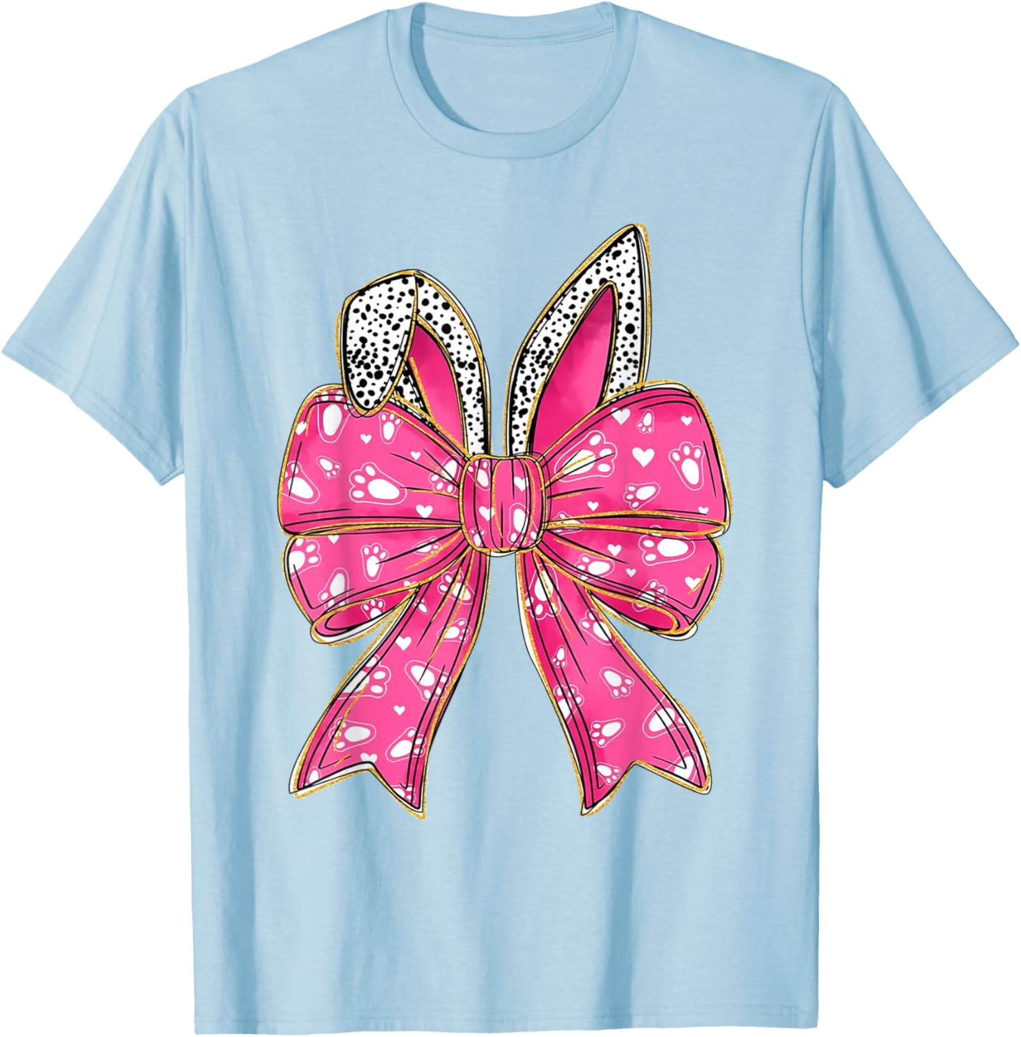 Cute Pink Coquette Bow Bunny Ears Kids Girls Happy Easter T-Shirt