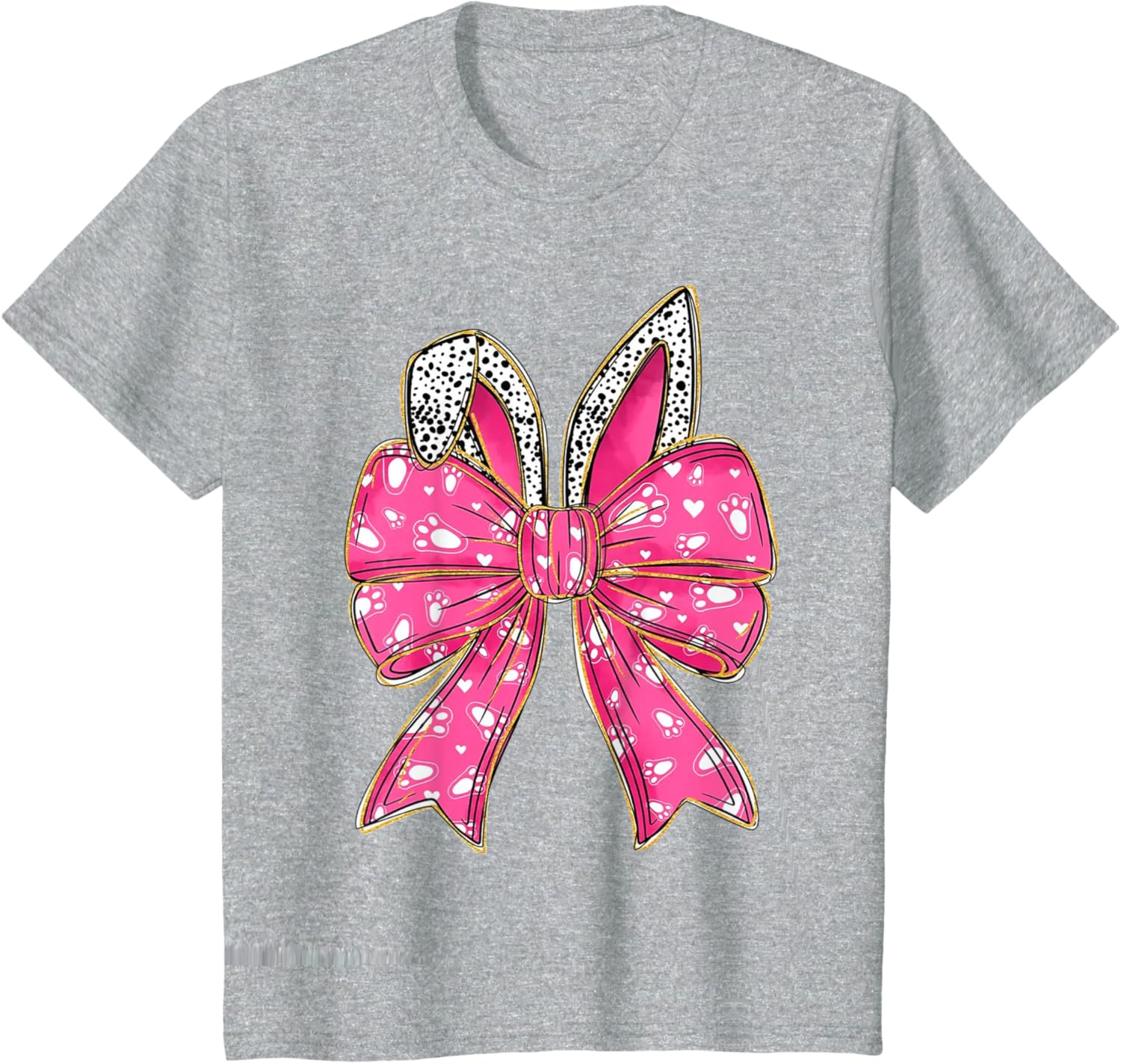 Cute Pink Coquette Bow Bunny Ears Kids Girls Happy Easter T-Shirt