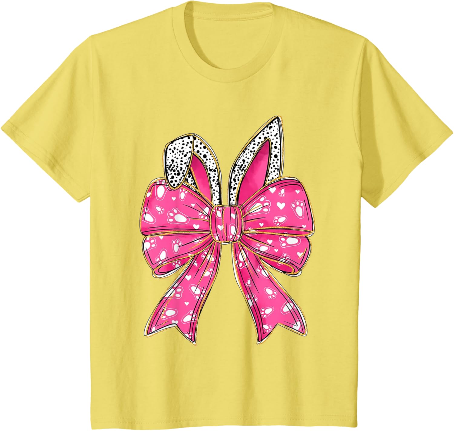 Cute Pink Coquette Bow Bunny Ears Kids Girls Happy Easter T-Shirt