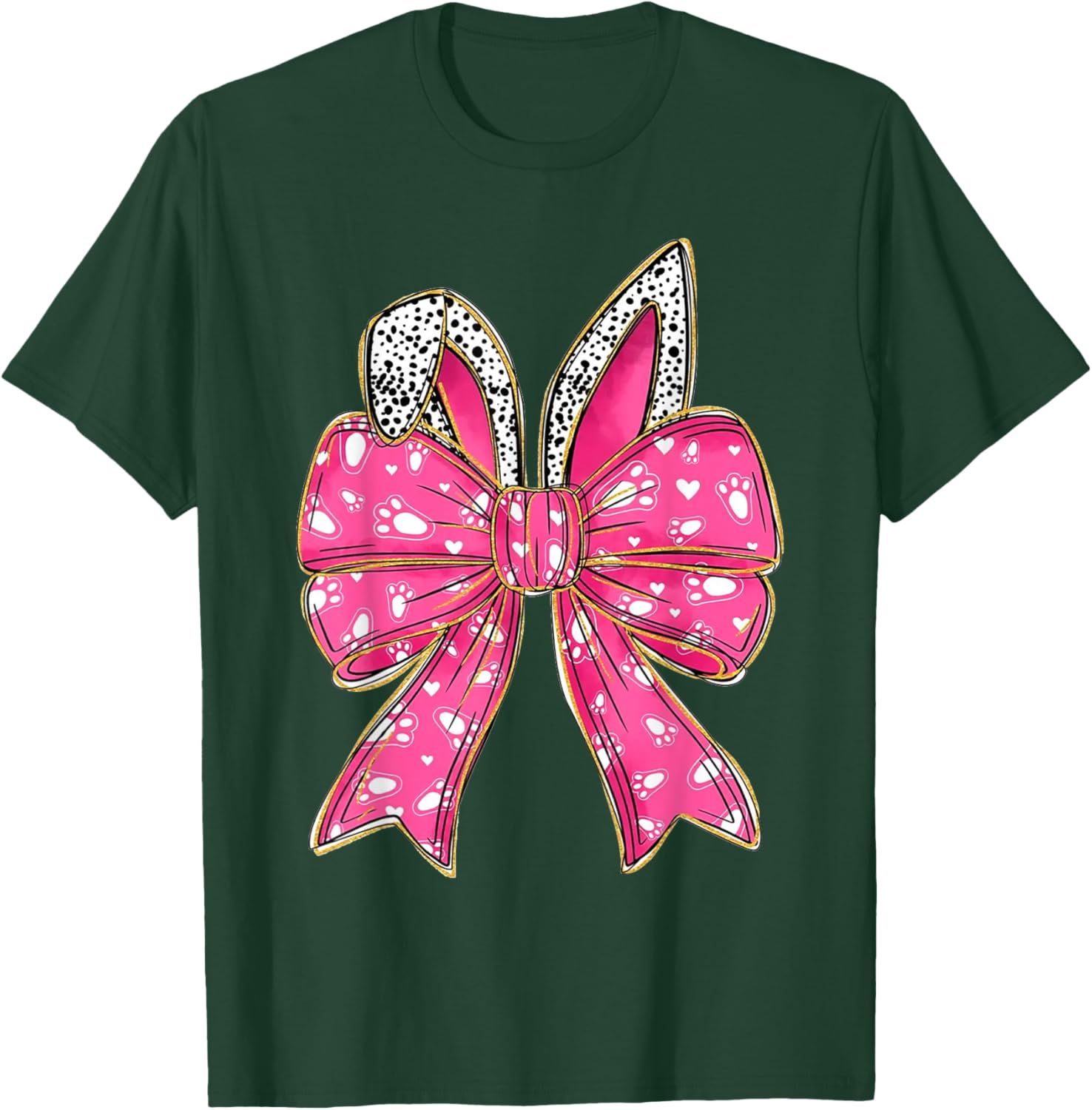 Cute Pink Coquette Bow Bunny Ears Kids Girls Happy Easter T-Shirt