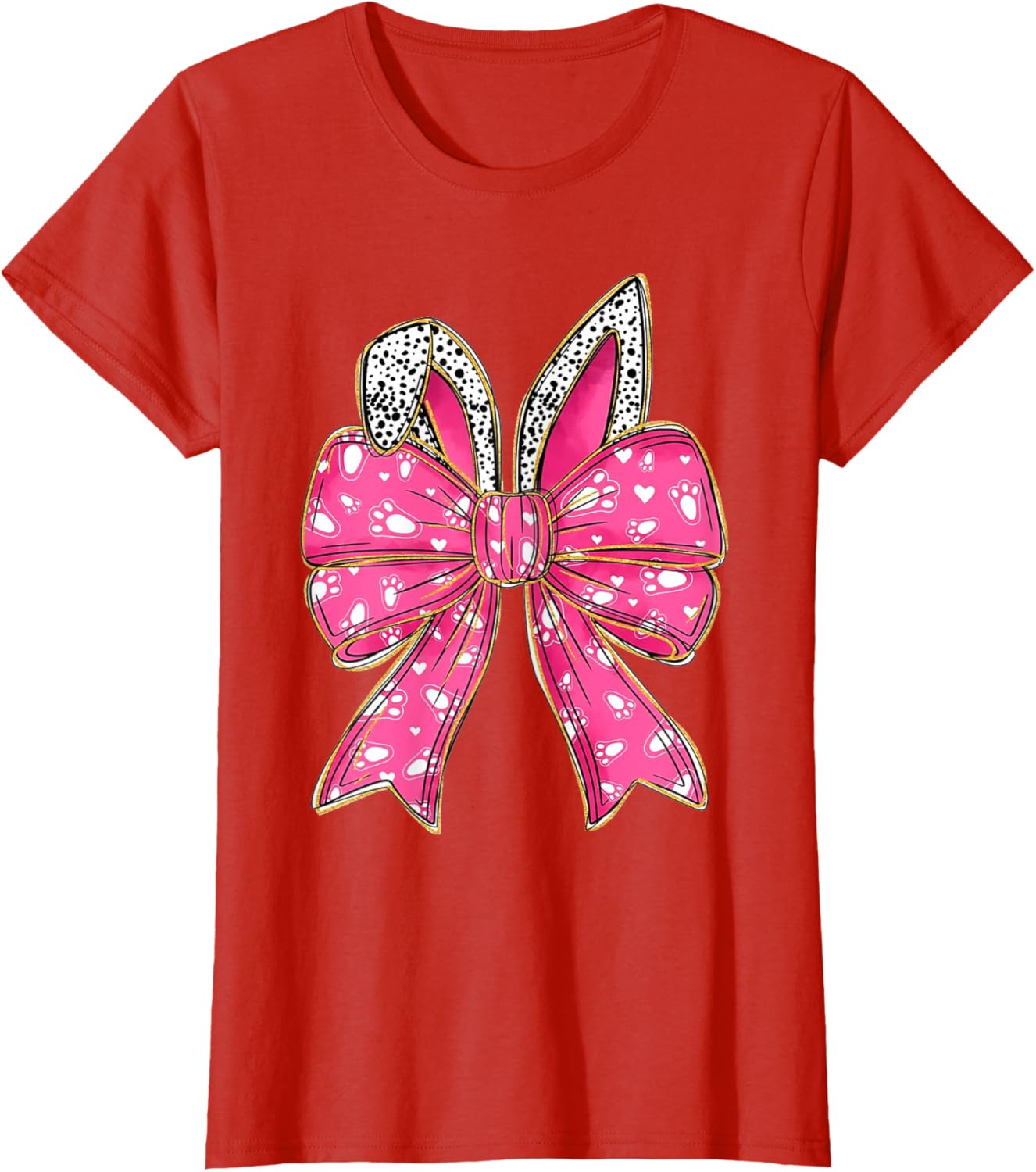 Cute Pink Coquette Bow Bunny Ears Kids Girls Happy Easter T-Shirt