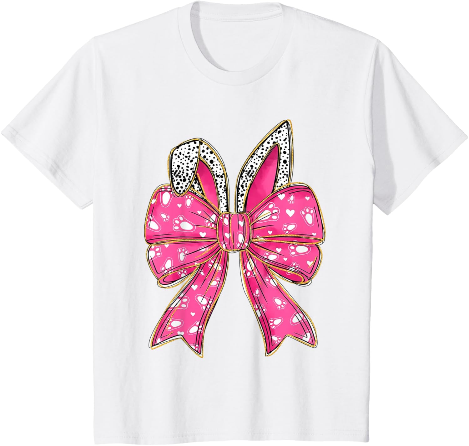 Cute Pink Coquette Bow Bunny Ears Kids Girls Happy Easter T-Shirt