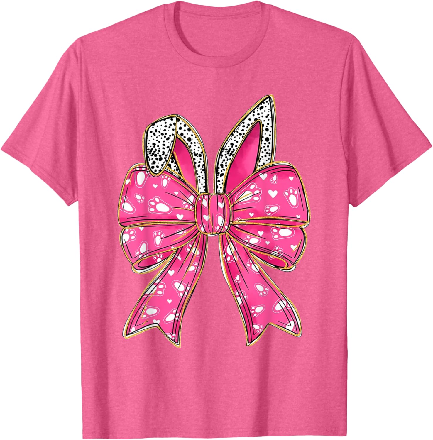 Cute Pink Coquette Bow Bunny Ears Kids Girls Happy Easter T-Shirt