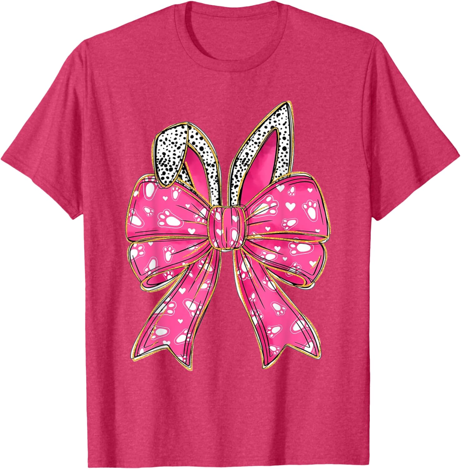 Cute Pink Coquette Bow Bunny Ears Kids Girls Happy Easter T-Shirt