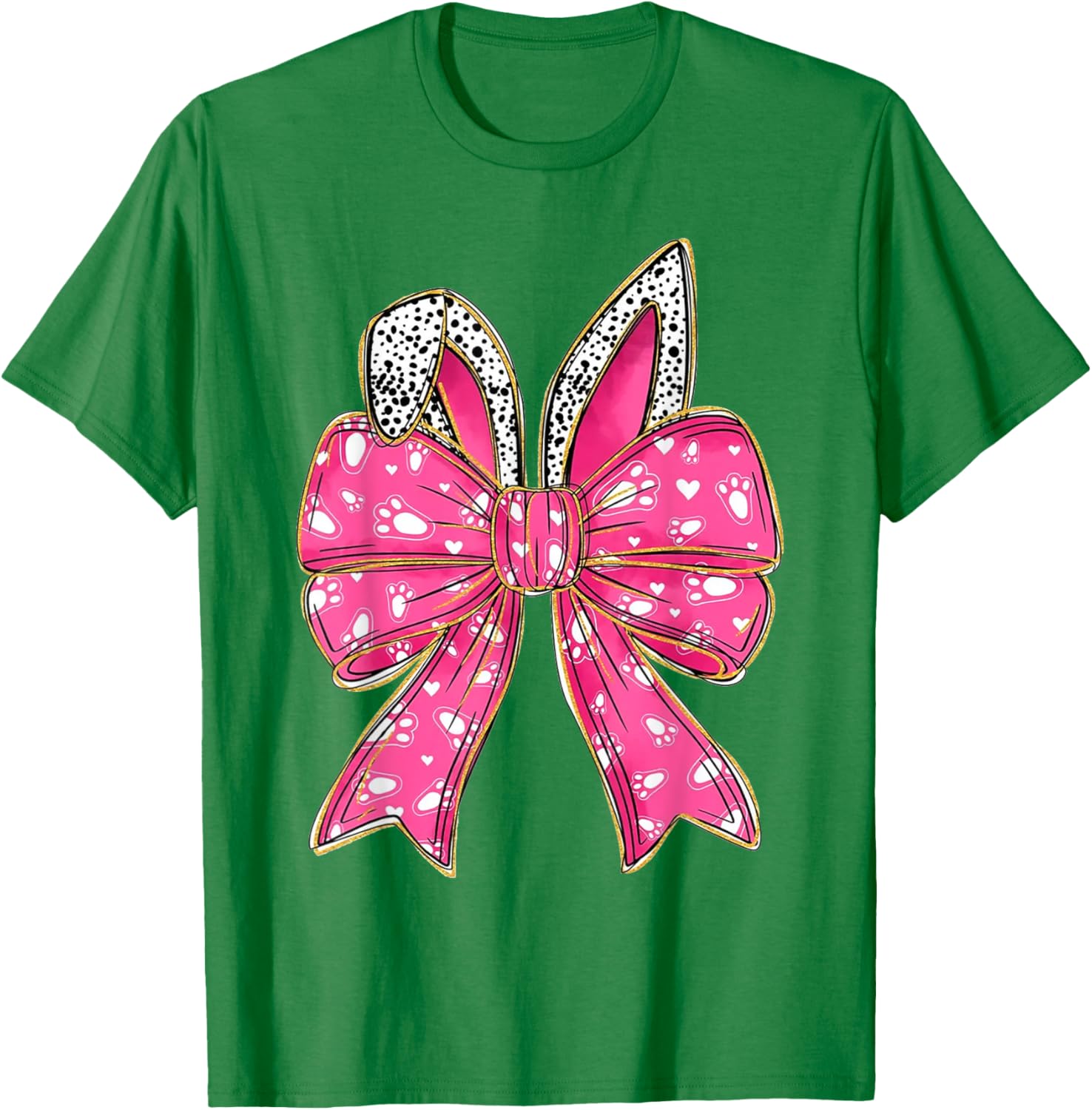 Cute Pink Coquette Bow Bunny Ears Kids Girls Happy Easter T-Shirt