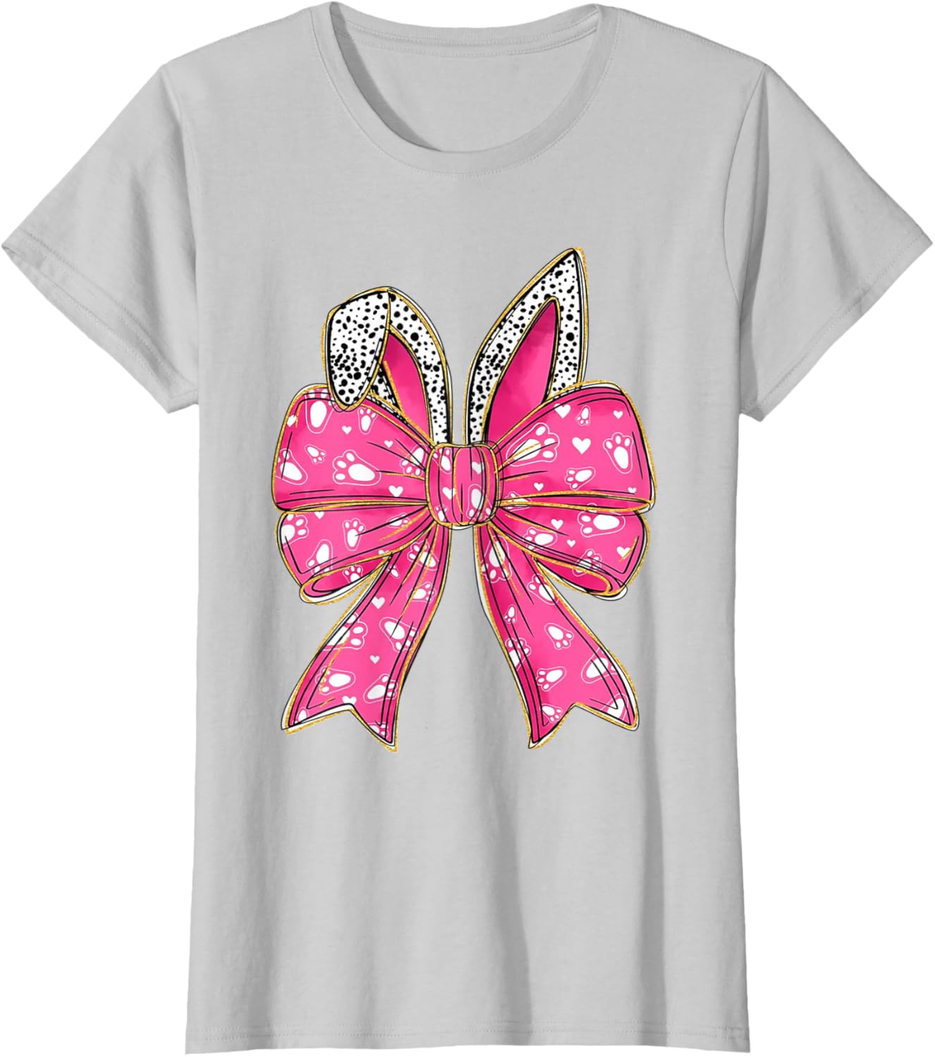 Cute Pink Coquette Bow Bunny Ears Kids Girls Happy Easter T-Shirt