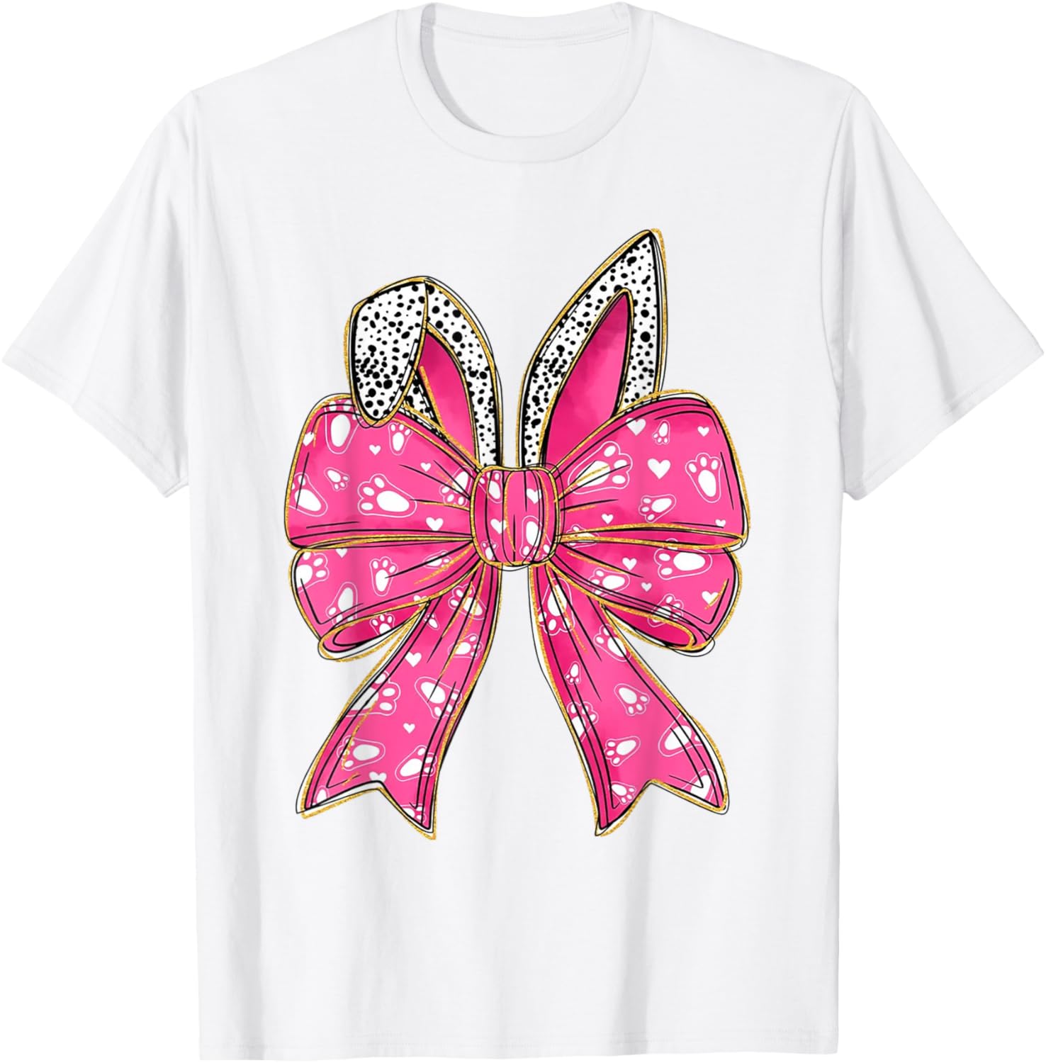 Cute Pink Coquette Bow Bunny Ears Kids Girls Happy Easter T-Shirt