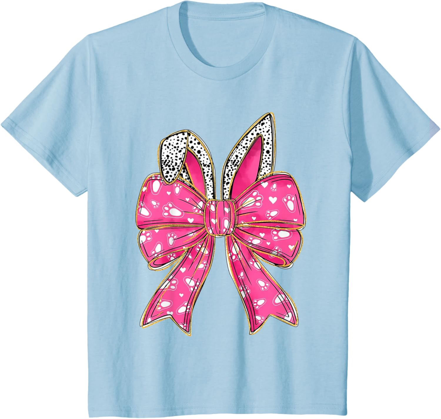 Cute Pink Coquette Bow Bunny Ears Kids Girls Happy Easter T-Shirt