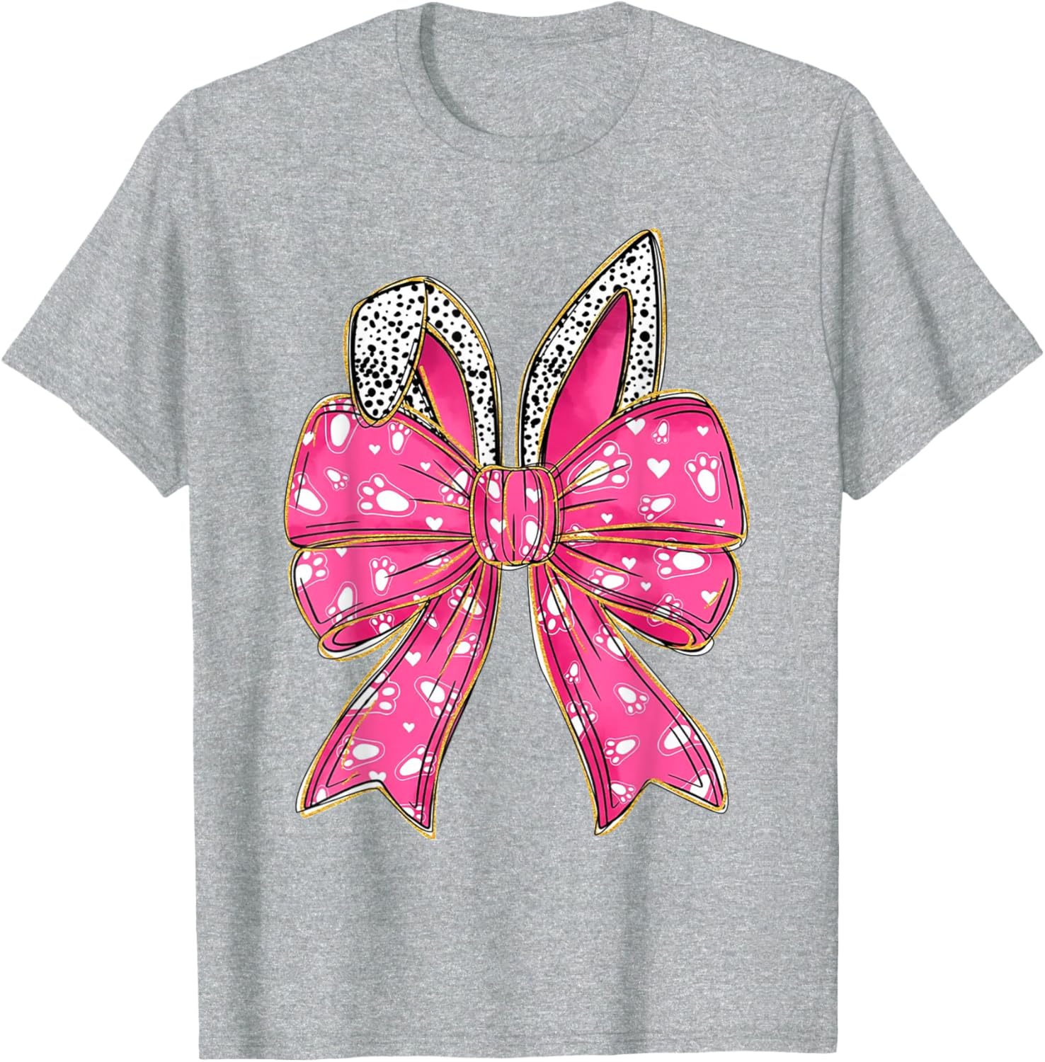 Cute Pink Coquette Bow Bunny Ears Kids Girls Happy Easter T-Shirt