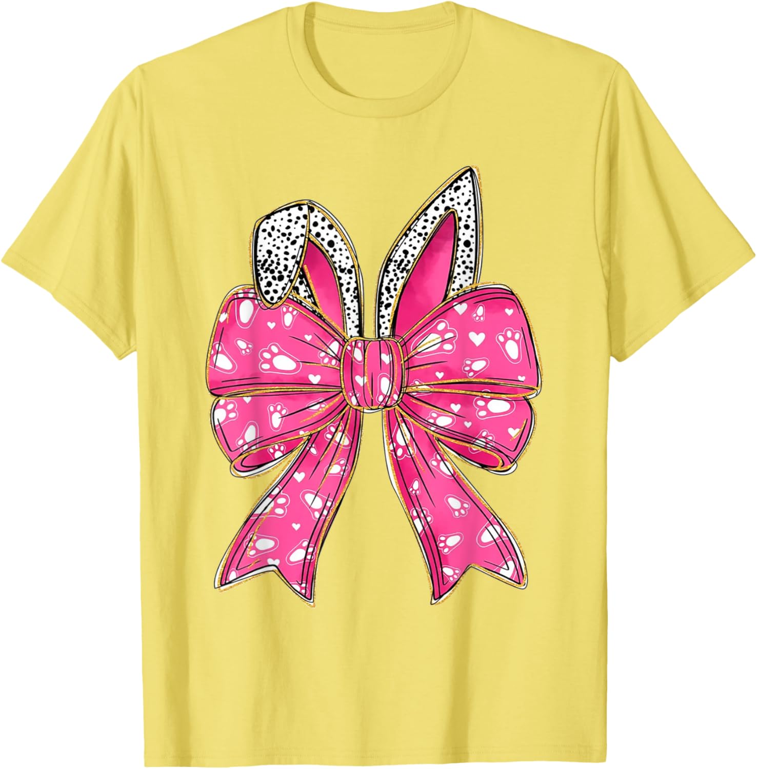 Cute Pink Coquette Bow Bunny Ears Kids Girls Happy Easter T-Shirt