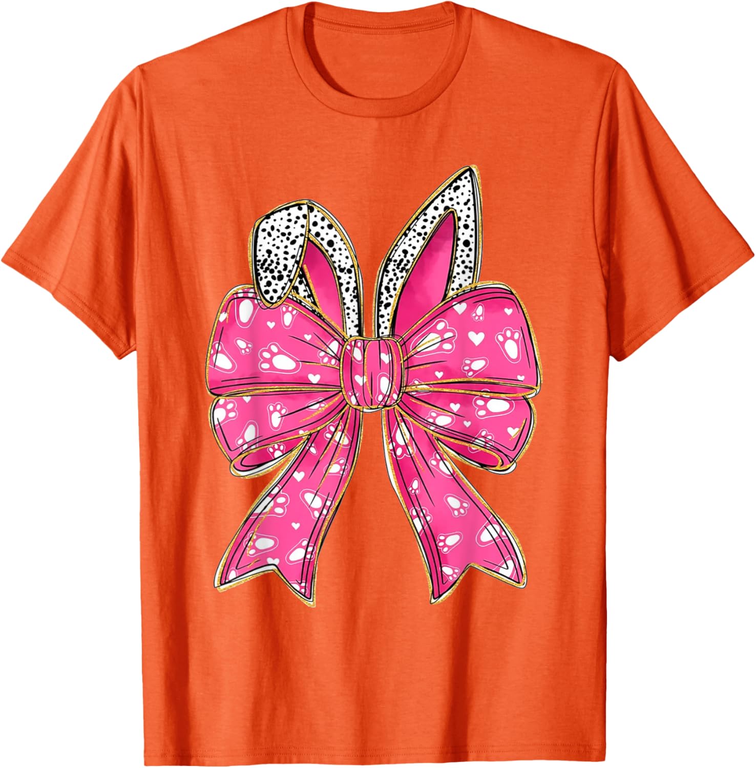 Cute Pink Coquette Bow Bunny Ears Kids Girls Happy Easter T-Shirt