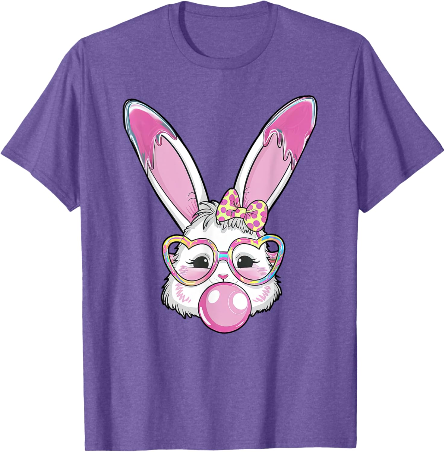 Cute Rabbit Bunny Blowing Bubble Gum Easter Day Coquette Bow T-Shirt