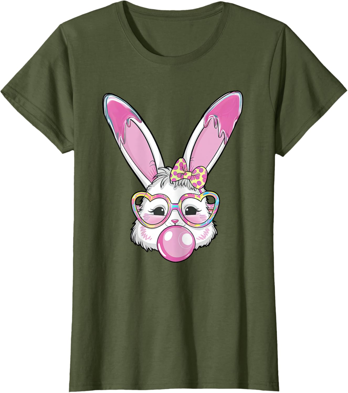 Cute Rabbit Bunny Blowing Bubble Gum Easter Day Coquette Bow T-Shirt