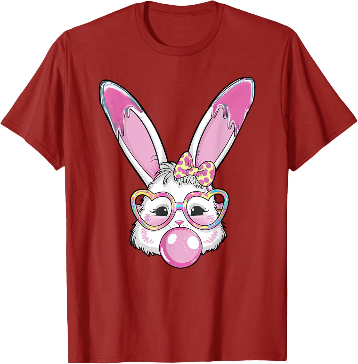 Cute Rabbit Bunny Blowing Bubble Gum Easter Day Coquette Bow T-Shirt