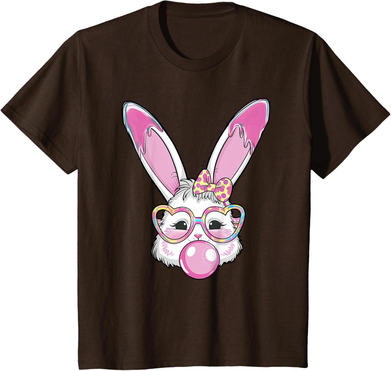 Cute Rabbit Bunny Blowing Bubble Gum Easter Day Coquette Bow T-Shirt