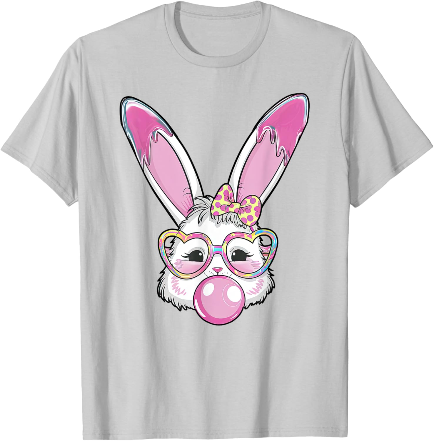 Cute Rabbit Bunny Blowing Bubble Gum Easter Day Coquette Bow T-Shirt