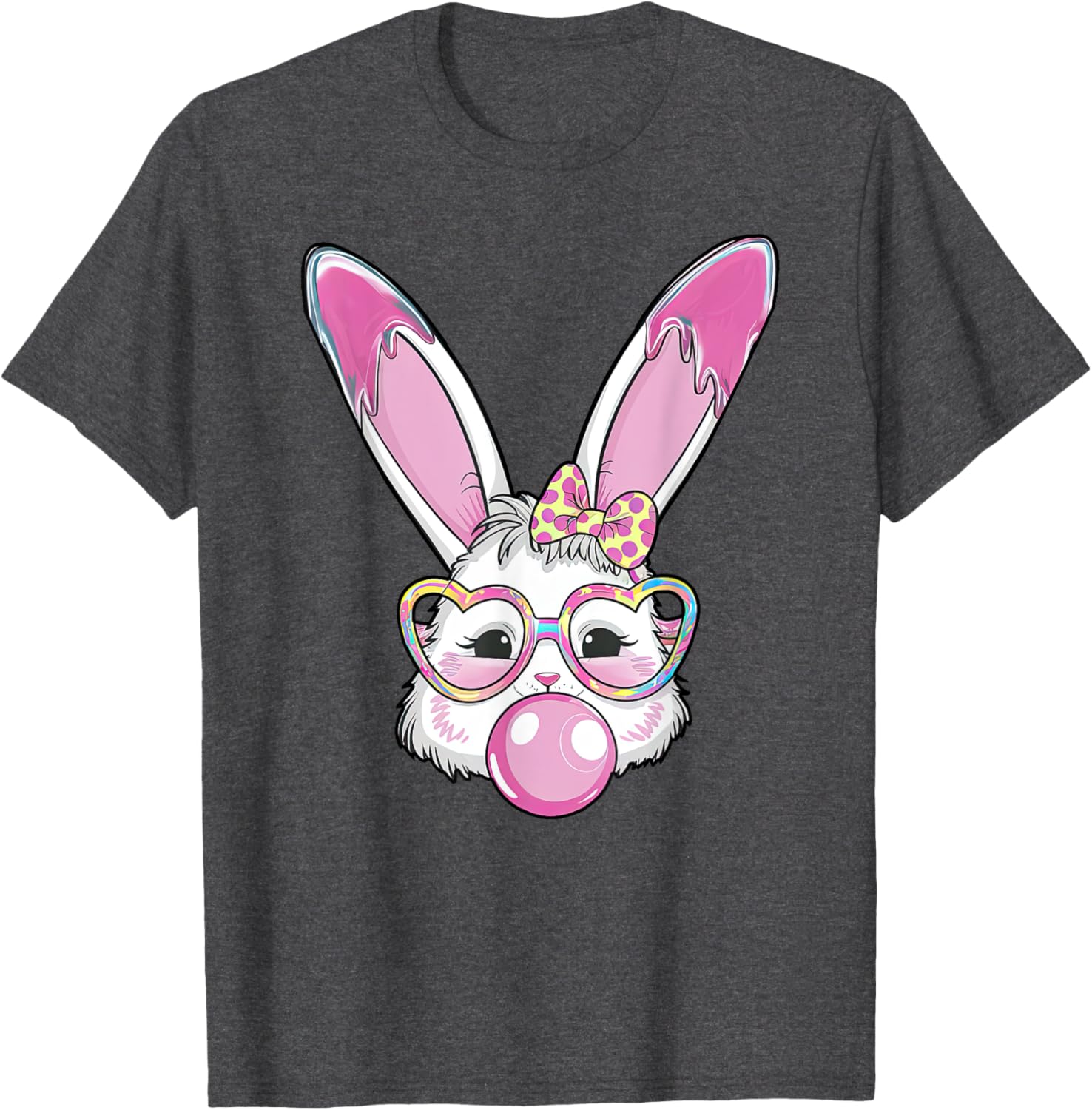 Cute Rabbit Bunny Blowing Bubble Gum Easter Day Coquette Bow T-Shirt