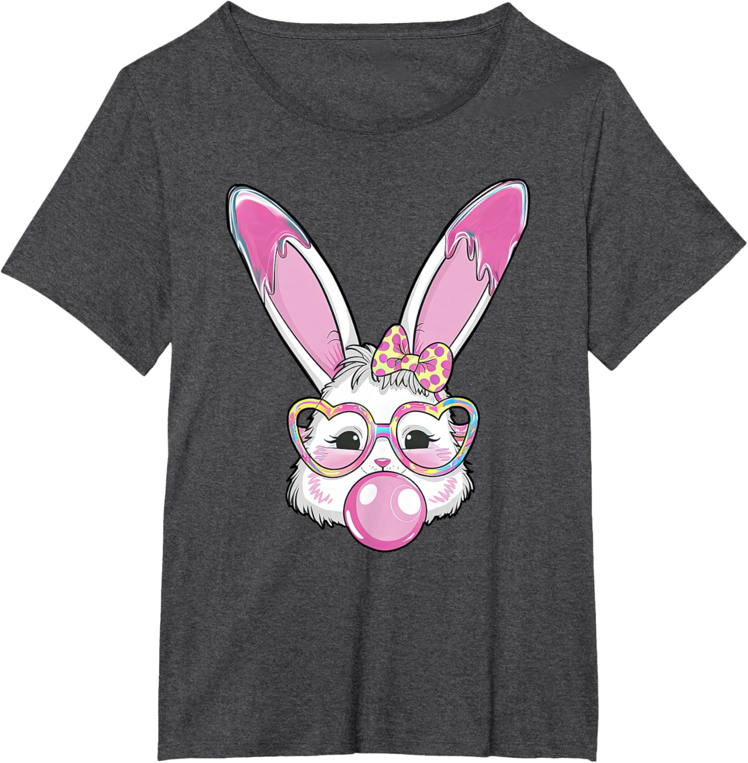 Cute Rabbit Bunny Blowing Bubble Gum Easter Day Coquette Bow T-Shirt