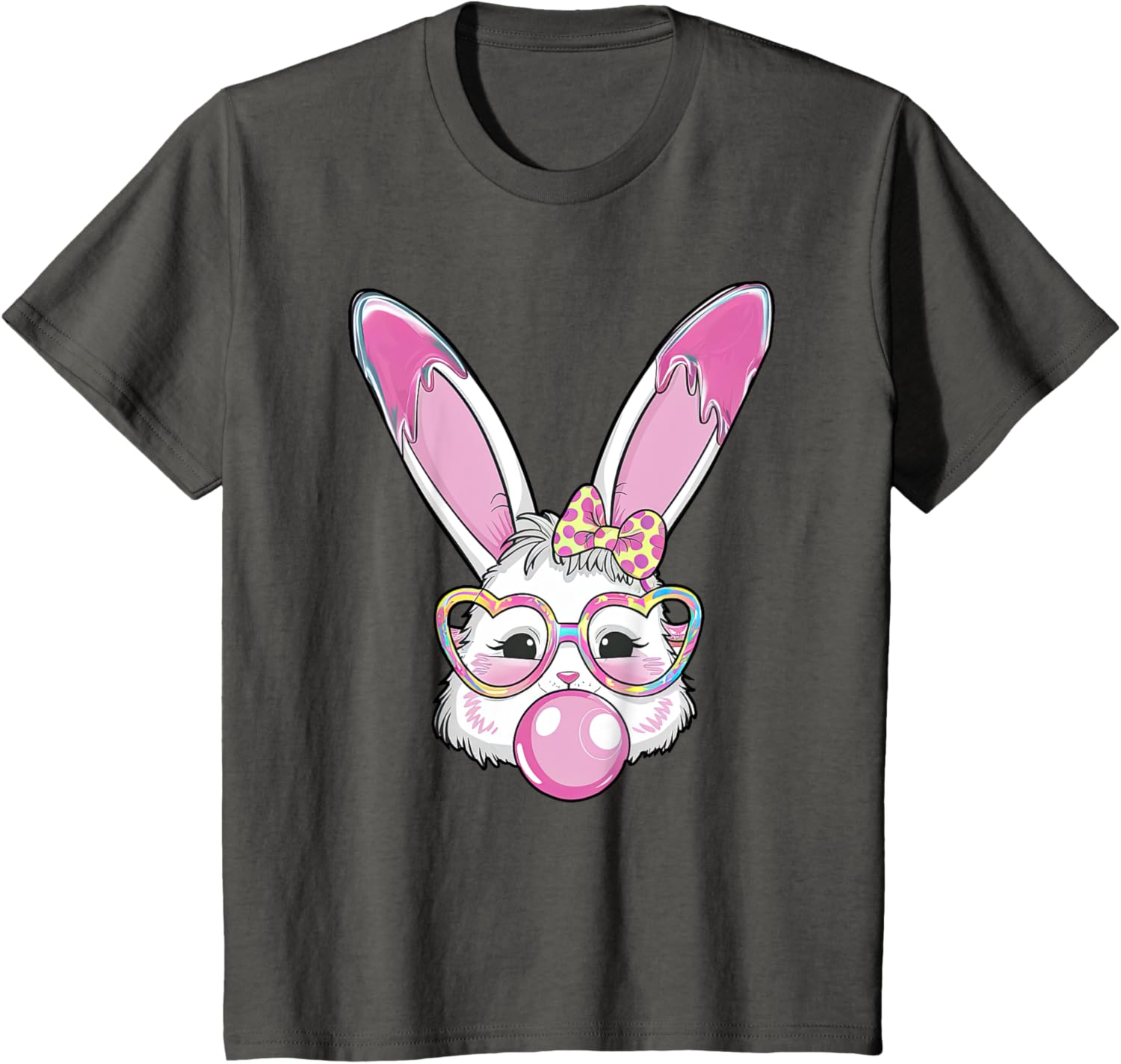 Cute Rabbit Bunny Blowing Bubble Gum Easter Day Coquette Bow T-Shirt