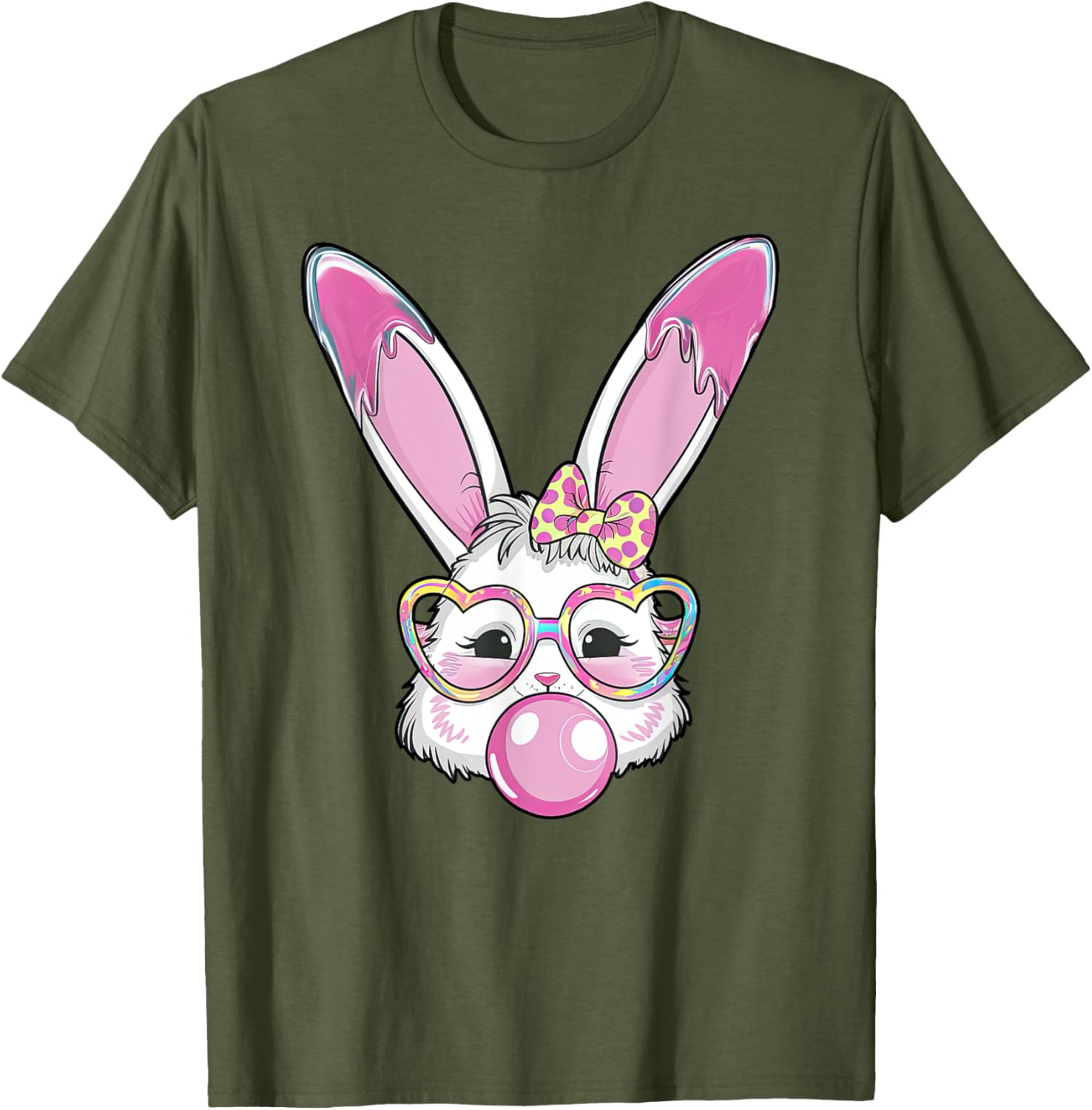 Cute Rabbit Bunny Blowing Bubble Gum Easter Day Coquette Bow T-Shirt