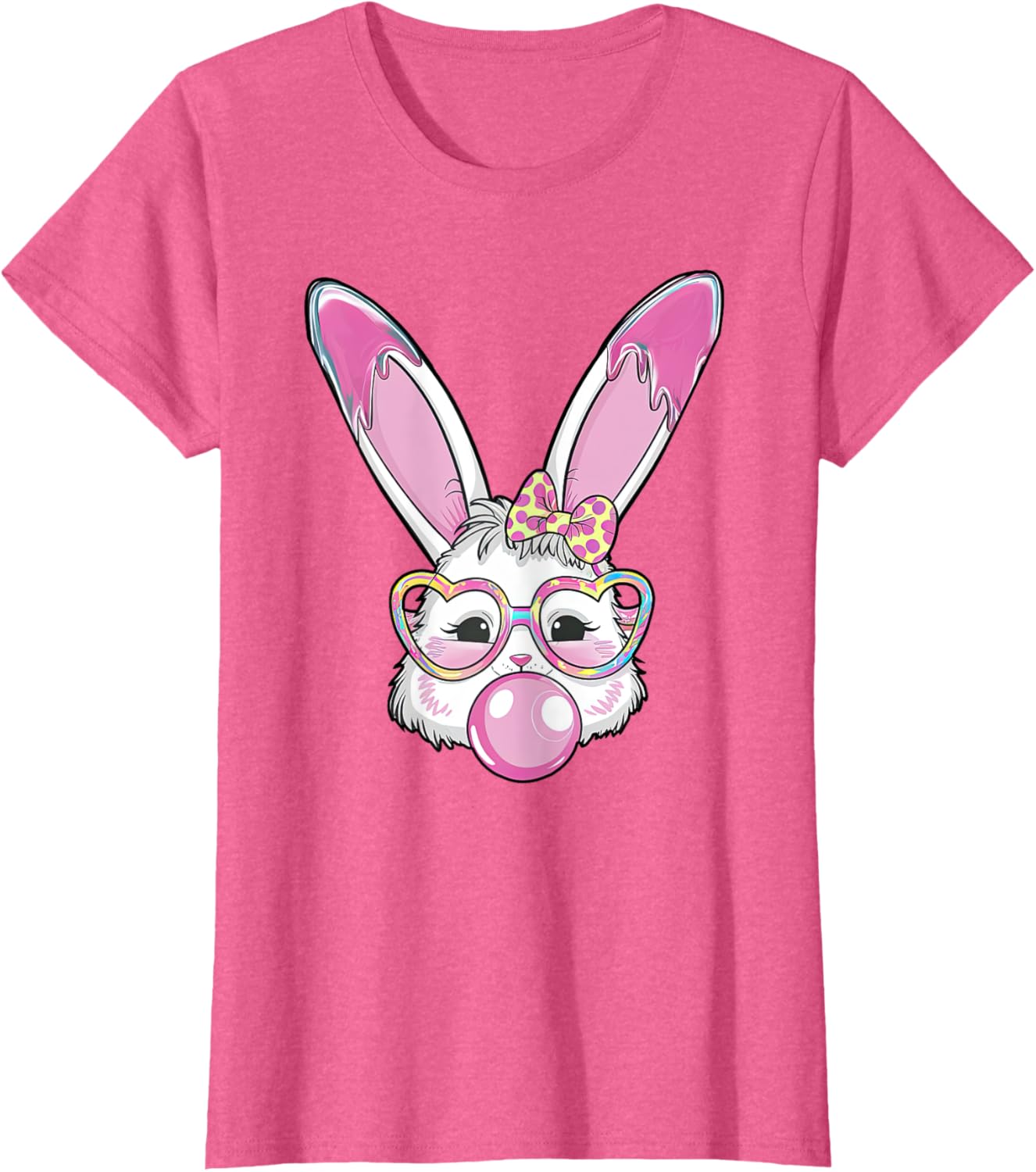 Cute Rabbit Bunny Blowing Bubble Gum Easter Day Coquette Bow T-Shirt