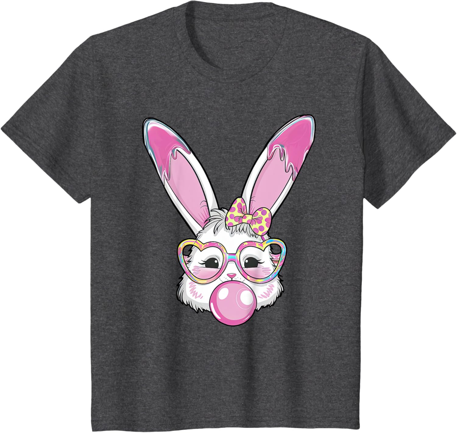 Cute Rabbit Bunny Blowing Bubble Gum Easter Day Coquette Bow T-Shirt