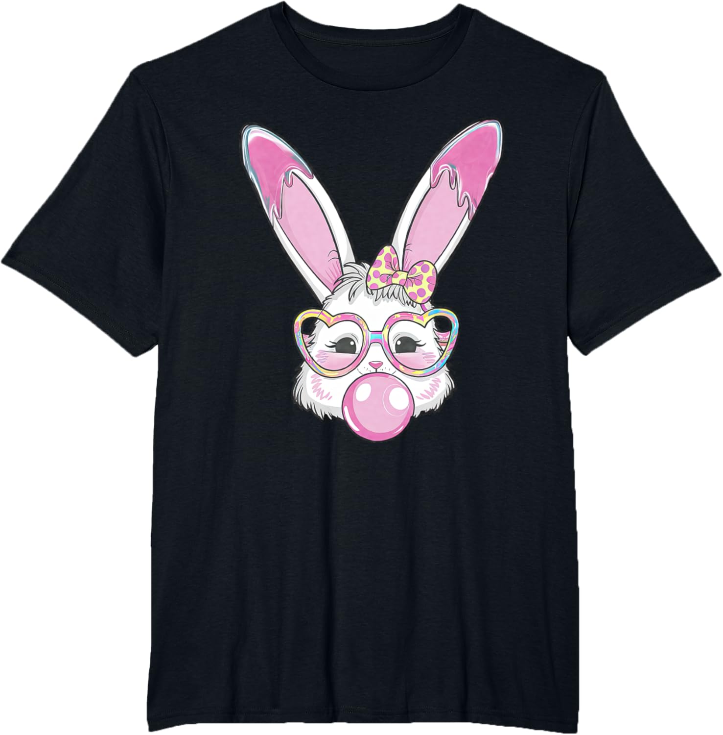 Cute Rabbit Bunny Blowing Bubble Gum Easter Day Coquette Bow T-Shirt