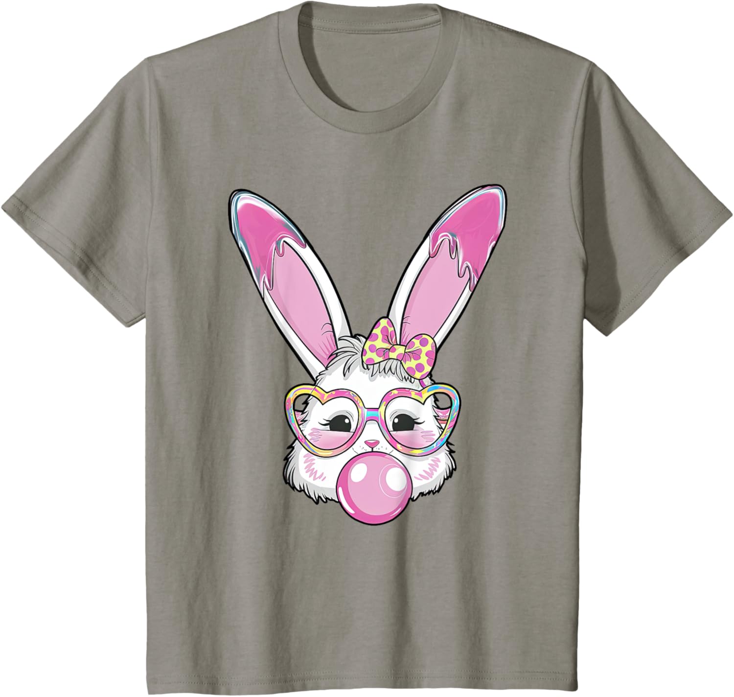 Cute Rabbit Bunny Blowing Bubble Gum Easter Day Coquette Bow T-Shirt