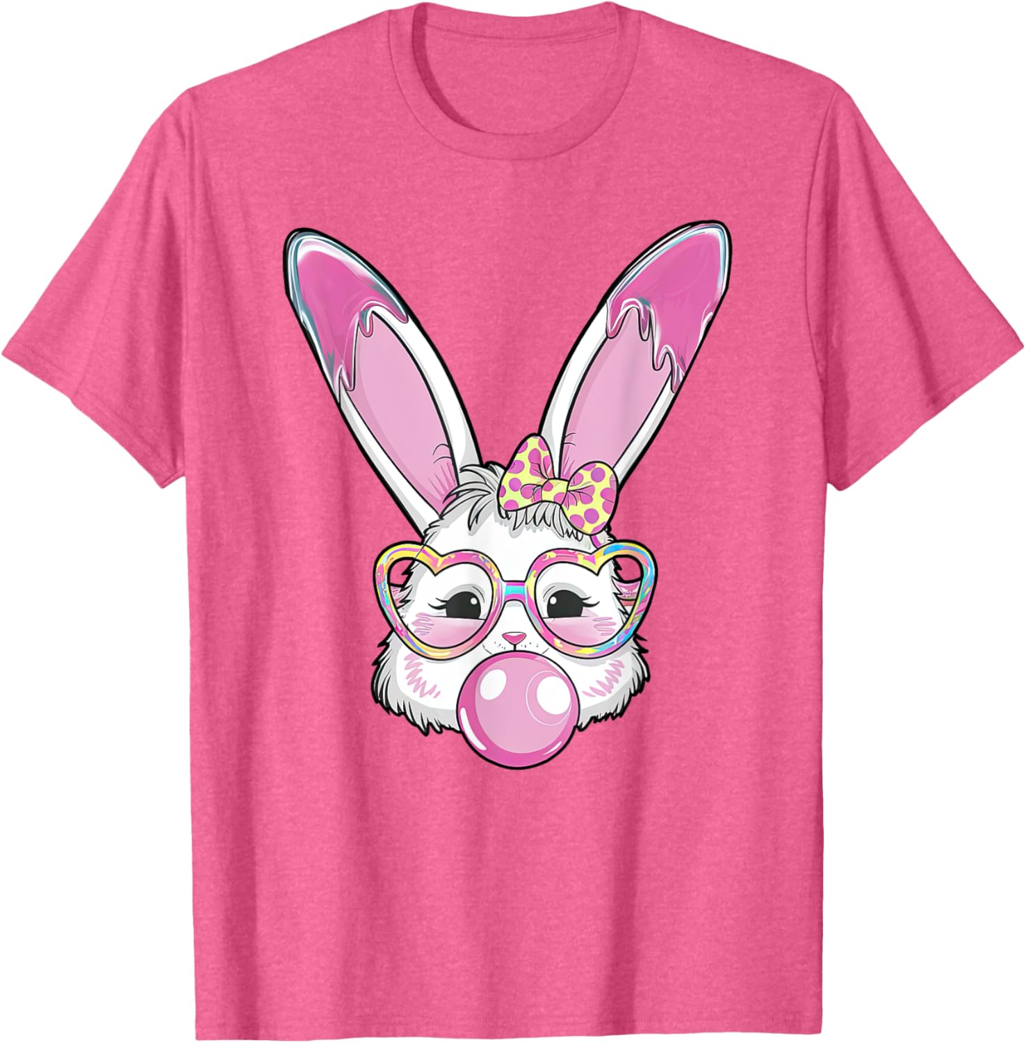 Cute Rabbit Bunny Blowing Bubble Gum Easter Day Coquette Bow T-Shirt