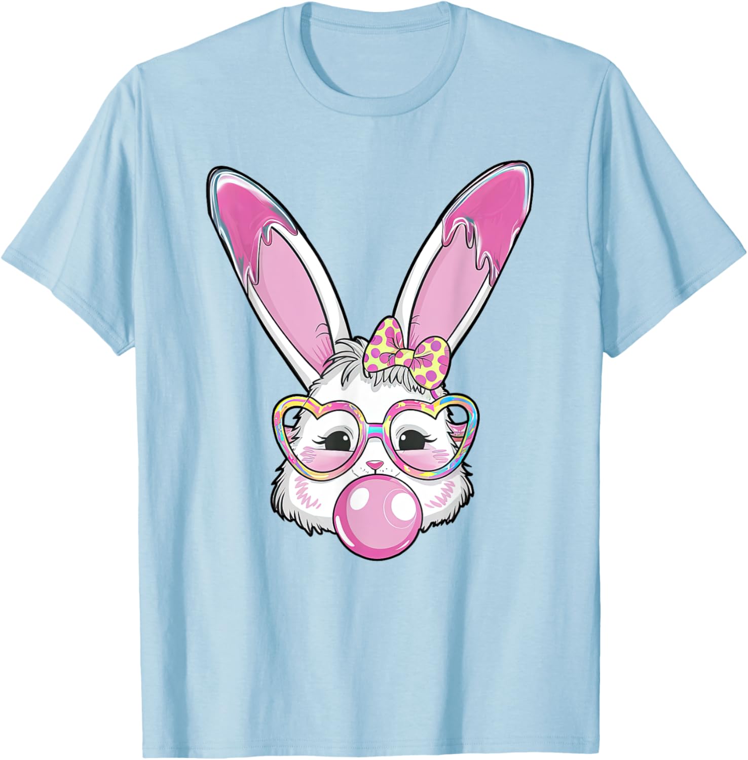 Cute Rabbit Bunny Blowing Bubble Gum Easter Day Coquette Bow T-Shirt